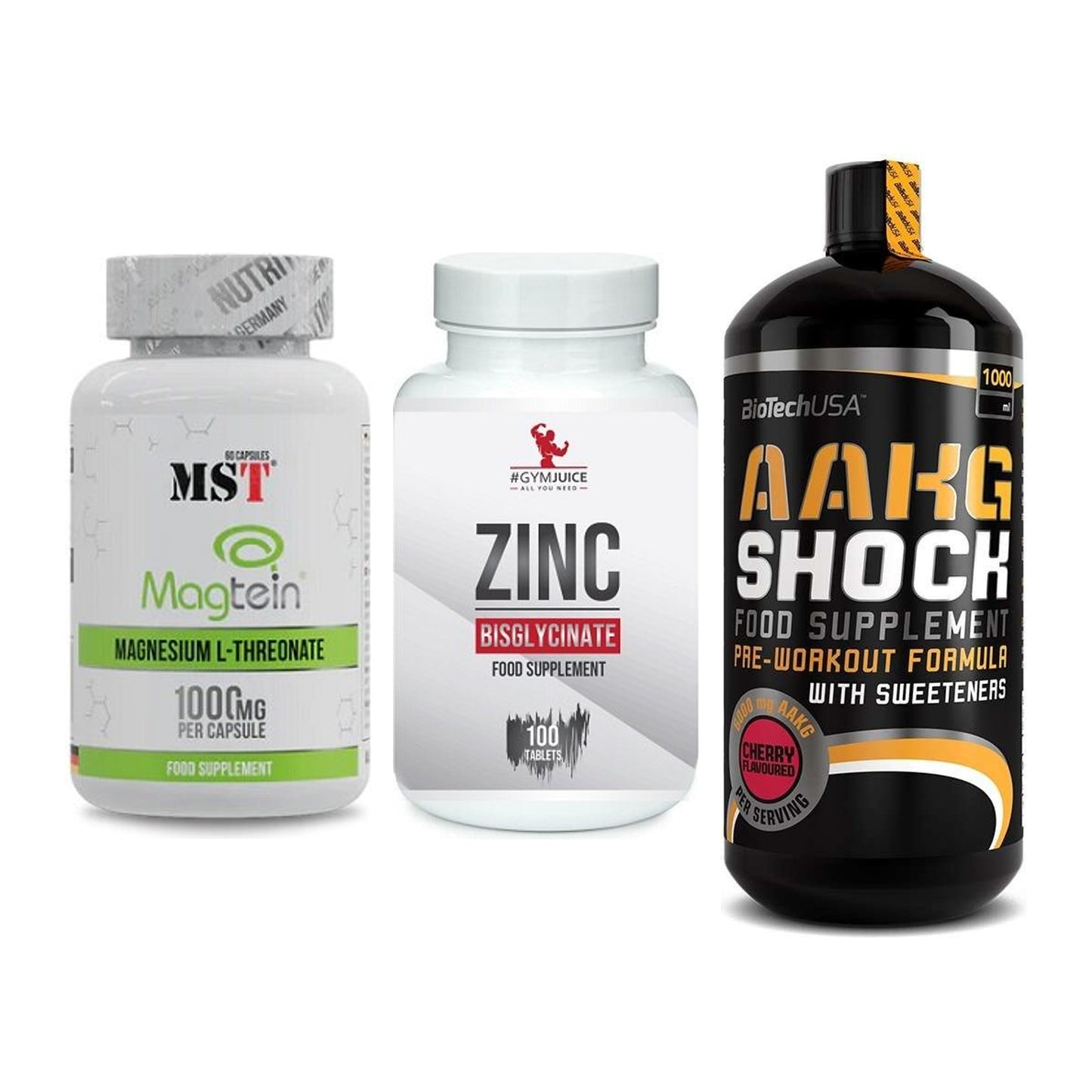 Ausdauer-Set: MST Magnesium + #GYMJUICE ZINC + BioTech AAKG – alle enthaltenen Artikel