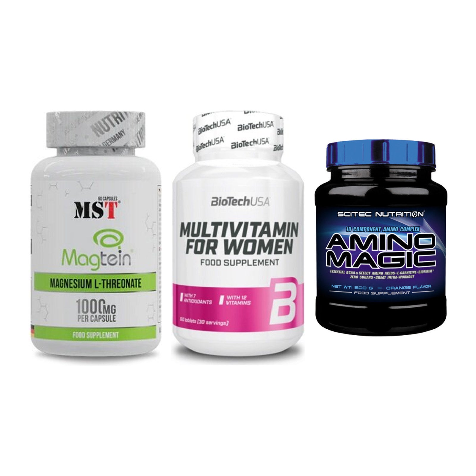 Ausdauer-Set: MST Magnesium + BioTech Multivit + Scitec Amino – alle enthaltenen Artikel