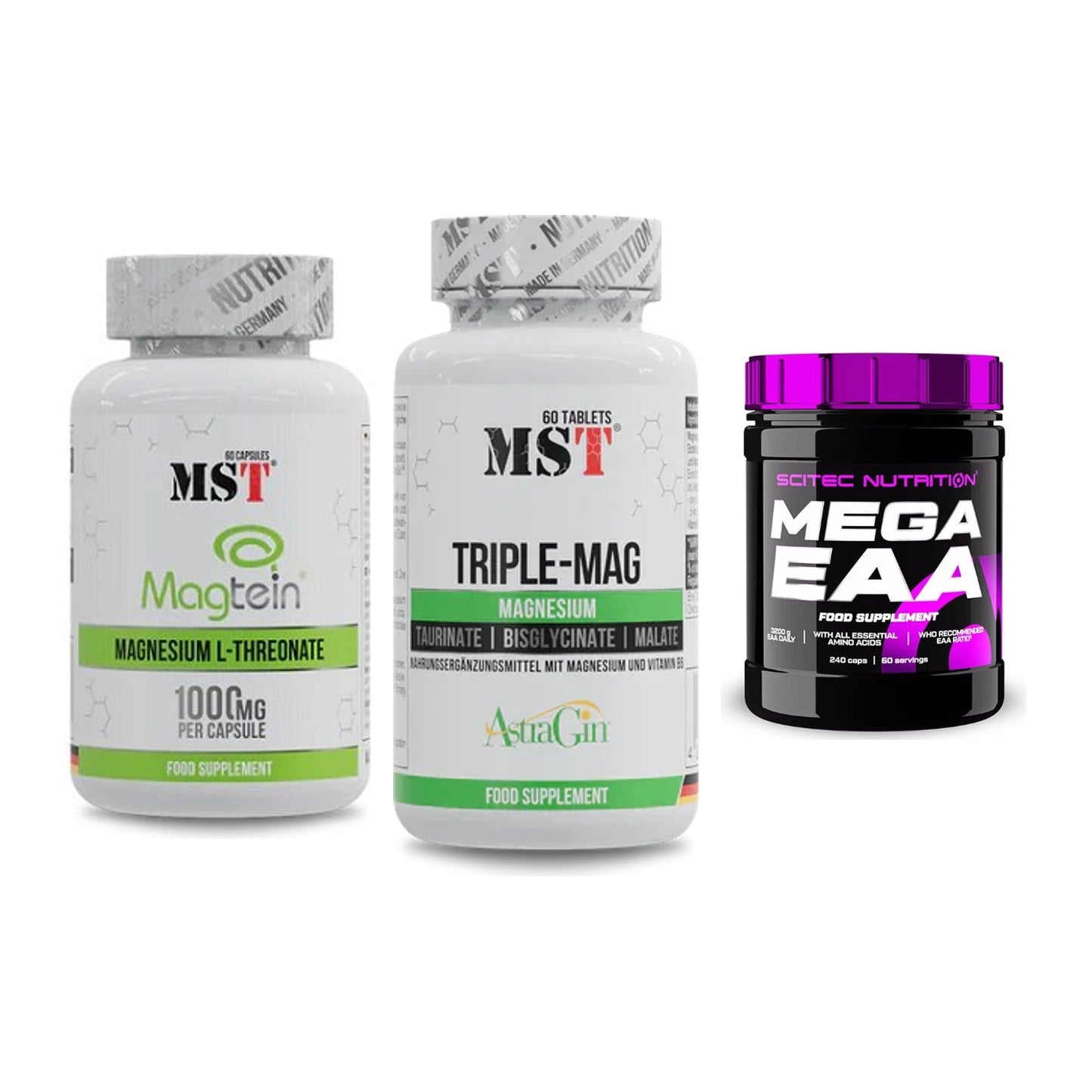 Ausdauer-Set: MST Magnesium + MST Tripple Mag + Scitec Mega EAA – alle enthaltenen Artikel