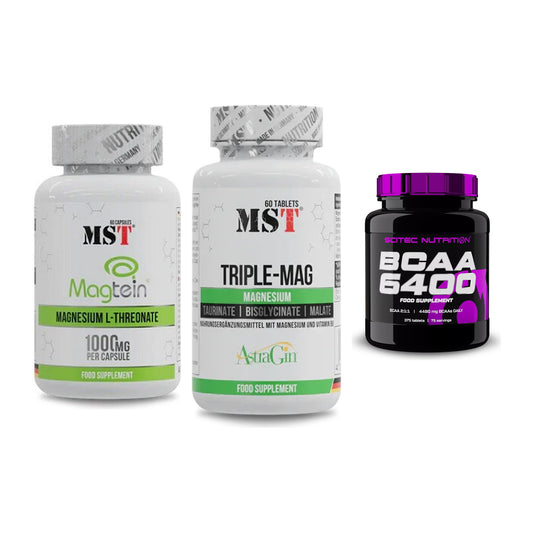 Ausdauer-Set: MST Magnesium + MST Tripple Mag + Scitec BCAA 6400 – alle enthaltenen Artikel