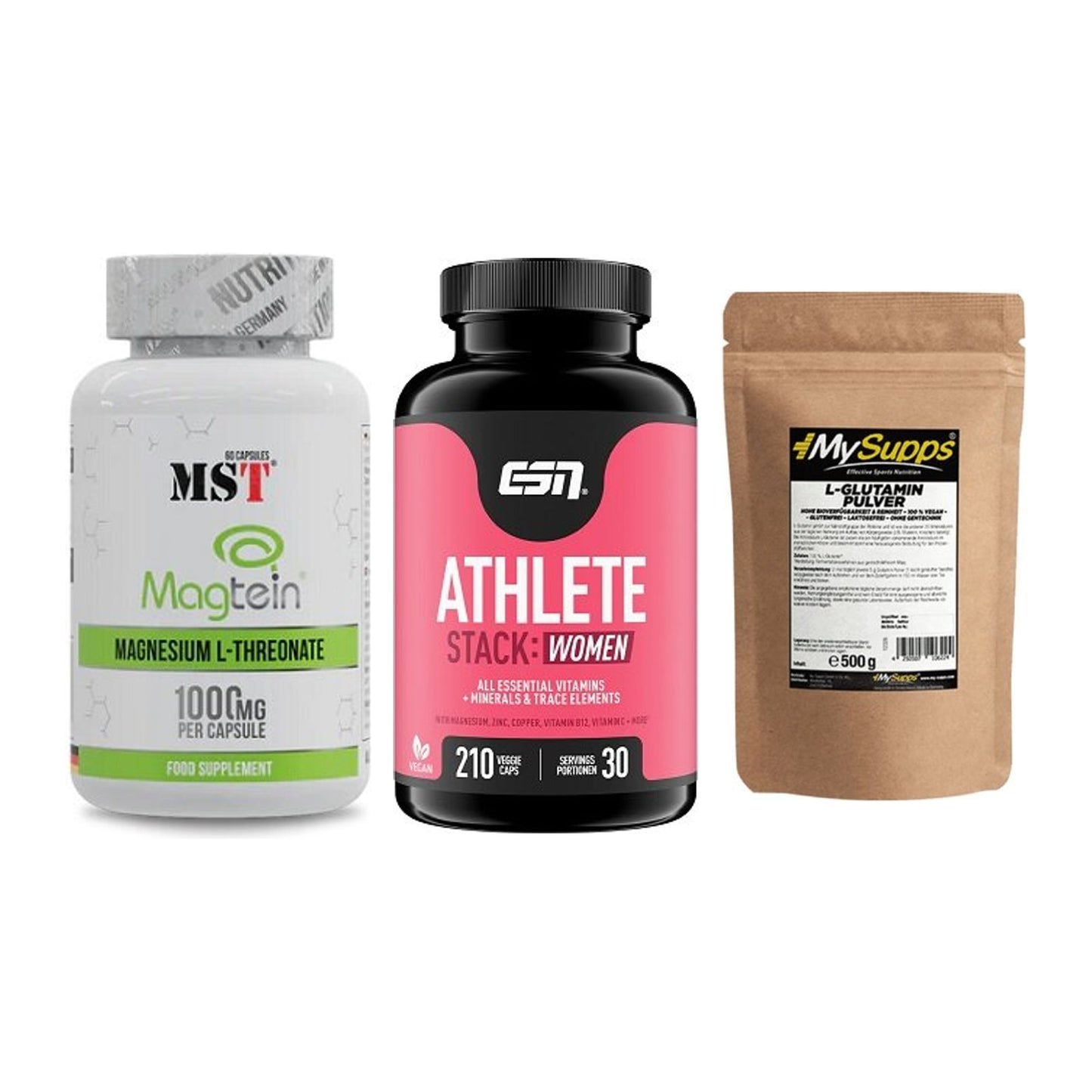 Ausdauer-Set: MST Magnesium + ESN Athlete + MySupps Glutamin – alle enthaltenen Artikel