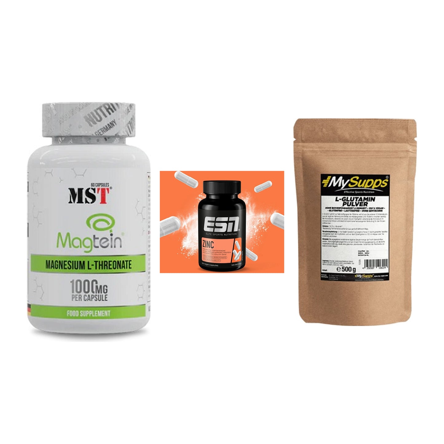 Ausdauer-Set: MST Magnesium + ESN Zinc + MySupps Glutamin – alle enthaltenen Artikel