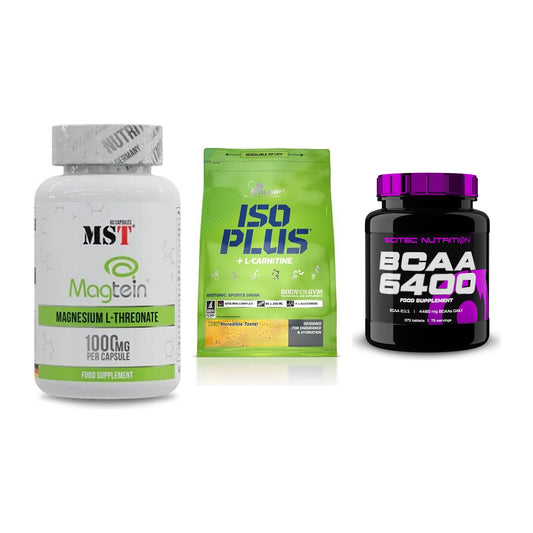 Ausdauer-Set: MST Magnesium + Olimp Iso Plus + Scitec BCAA 6400 – alle enthaltenen Artikel
