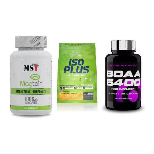 Ausdauer-Set: MST Magnesium + Olimp Iso Plus + Scitec BCAA 6400 – alle enthaltenen Artikel