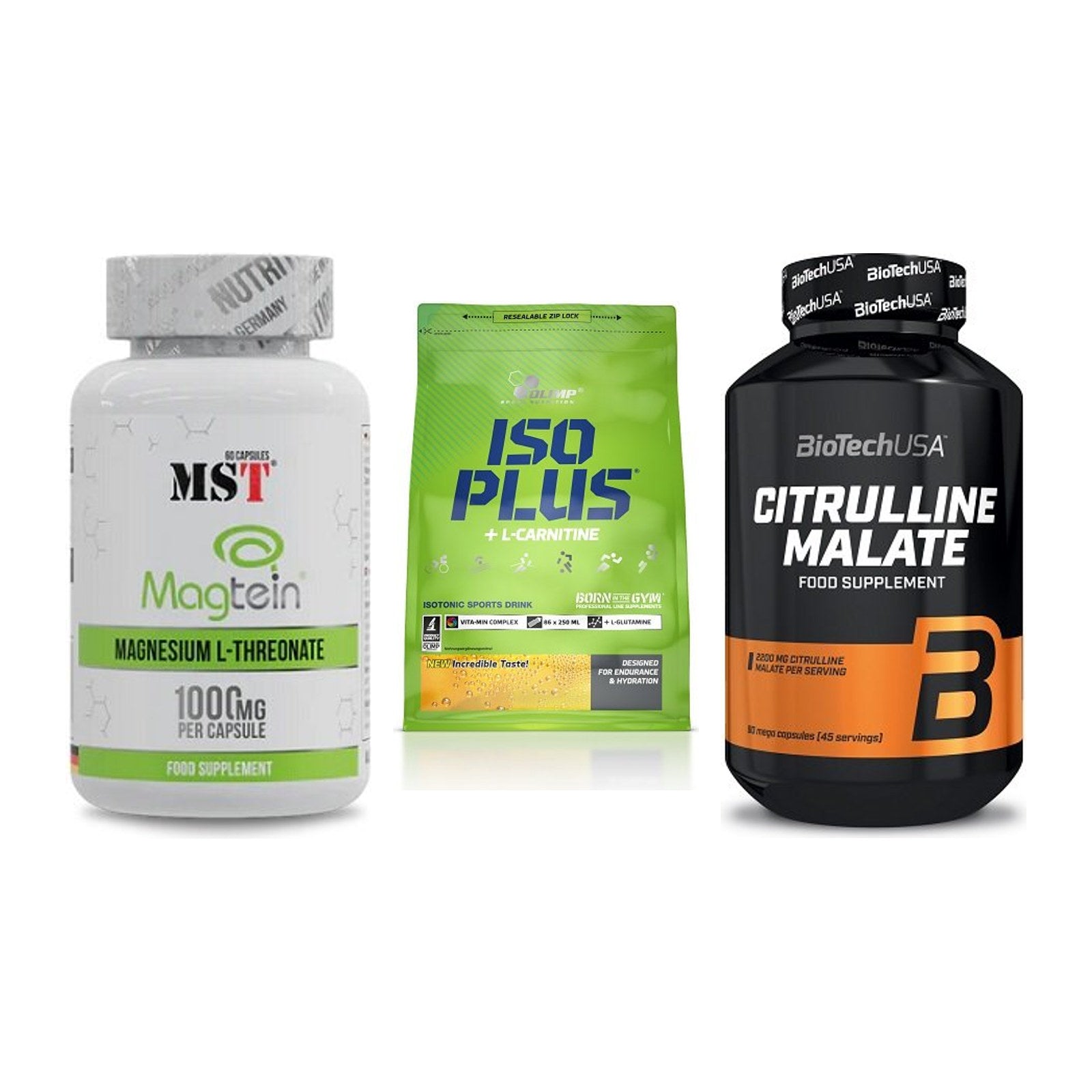Ausdauer-Set: MST Magnesium + Olimp Iso Plus + BioTech Citrulli – alle enthaltenen Artikel