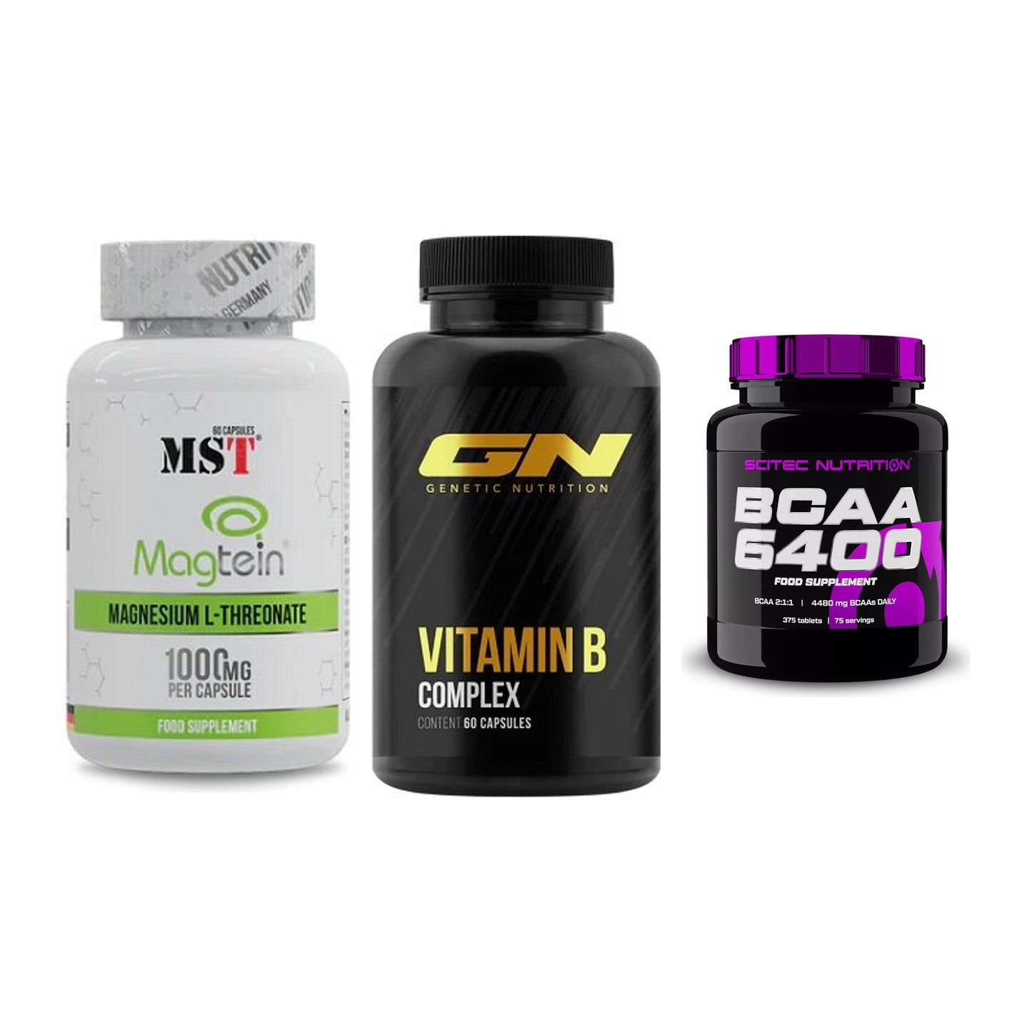 Ausdauer-Set: MST Magnesium + GN Vitamin + Scitec BCAA 6400 – alle enthaltenen Artikel