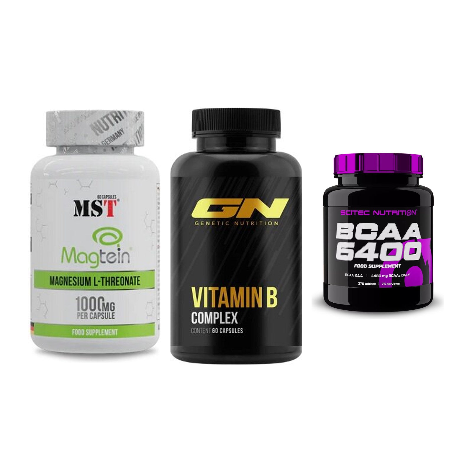 Ausdauer-Set: MST Magnesium + GN Vitamin + Scitec BCAA 6400 – alle enthaltenen Artikel