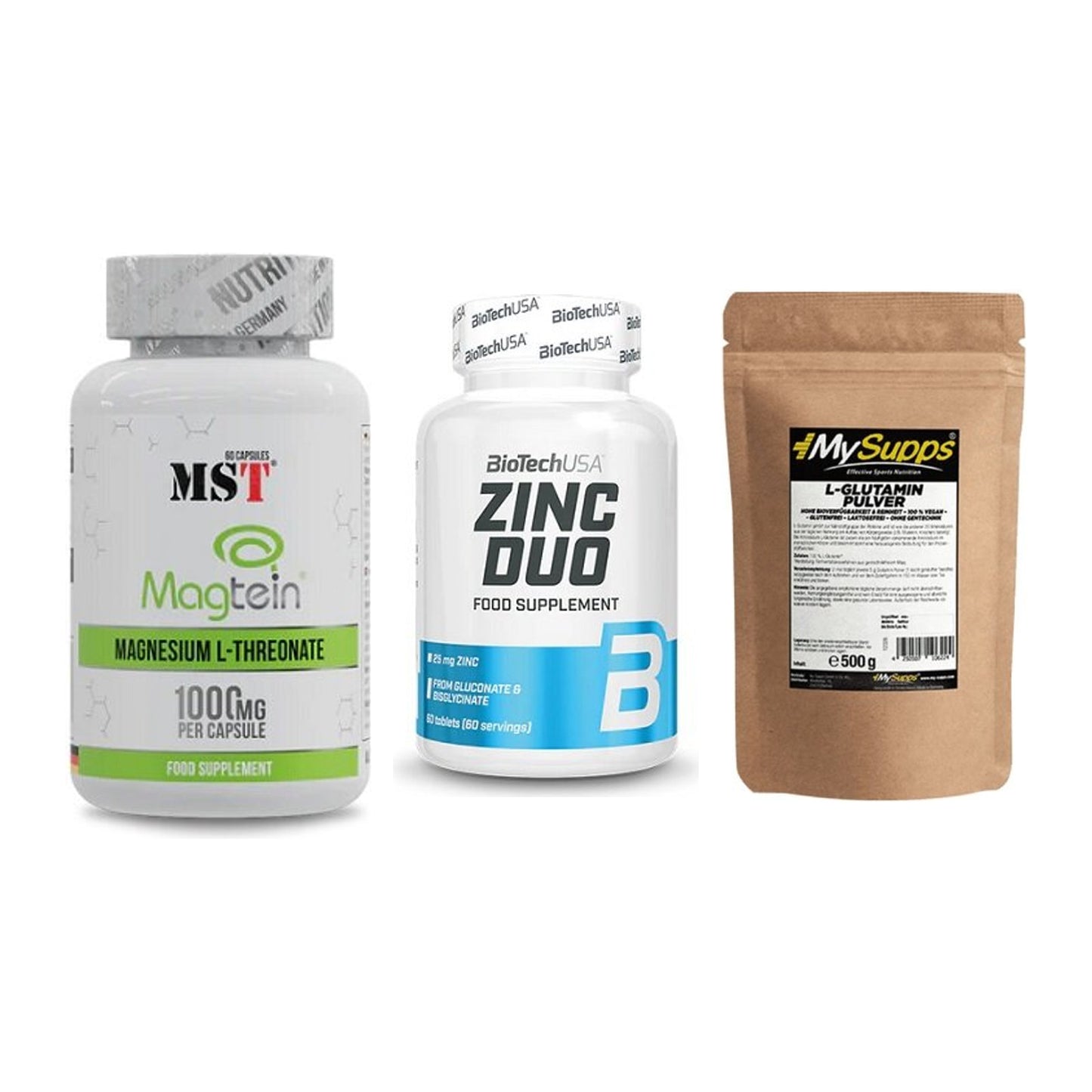 Ausdauer-Set: MST Magnesium + BioTech Zinc Duo + MySupps Glutamin – alle enthaltenen Artikel