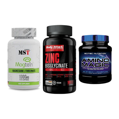 Ausdauer-Set: MST Magnesium + Body Attack Zink + Scitec Amino – alle enthaltenen Artikel