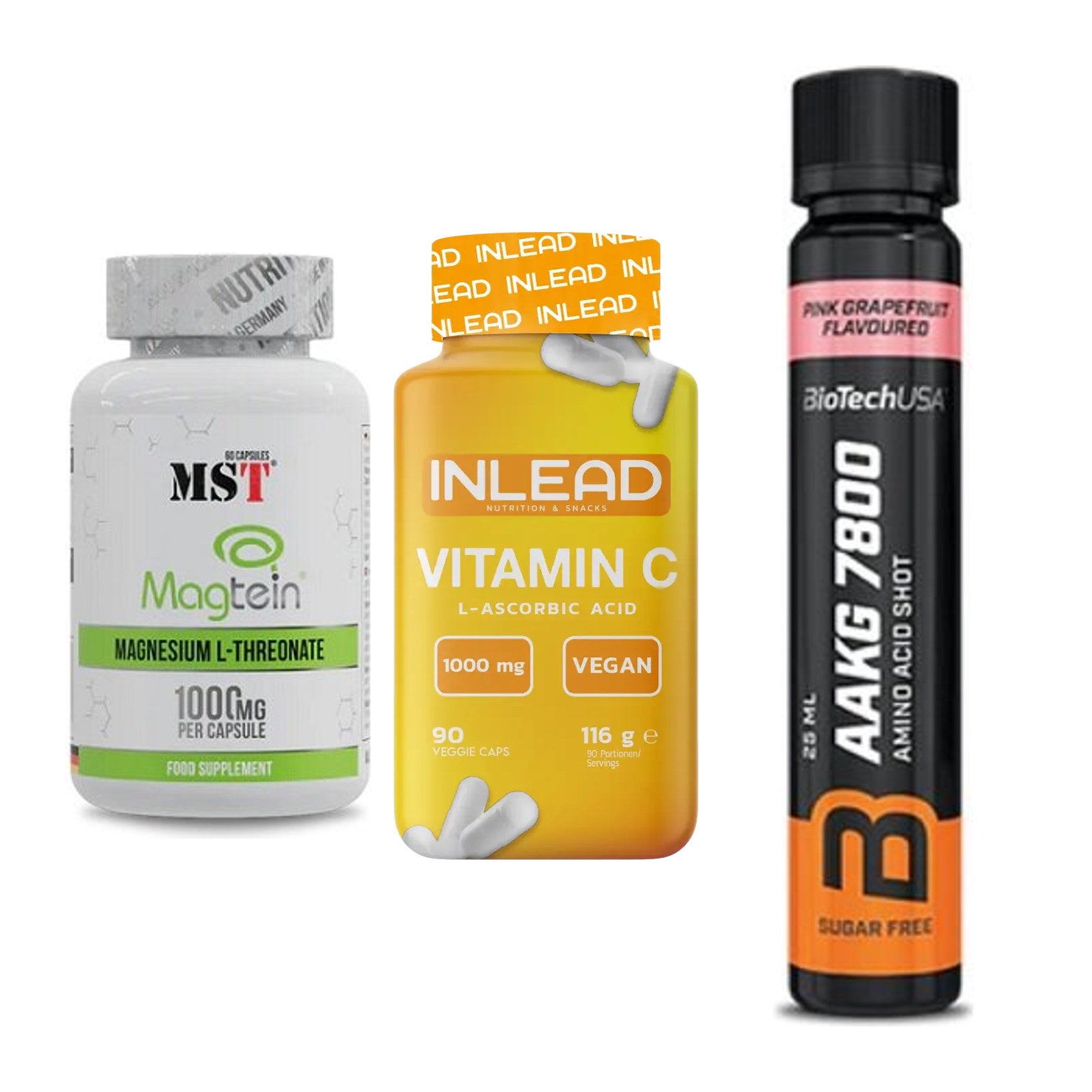 Ausdauer-Set: MST Magnesium + INLEAD Vitamin C + BioTech AAKG – alle enthaltenen Artikel