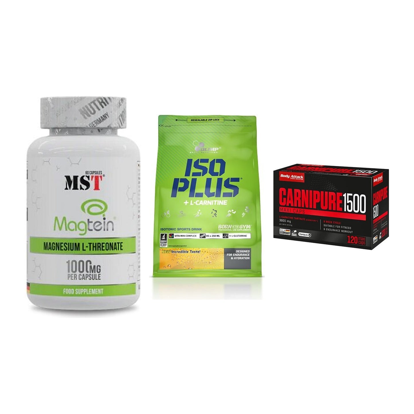 Ausdauer-Set: MST Magnesium + Olimp Iso Plus + Body Attack – alle enthaltenen Artikel