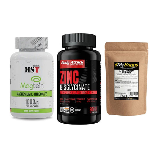 Ausdauer-Set: MST Magnesium + Body Attack Zink + MySupps Glutamin – alle enthaltenen Artikel