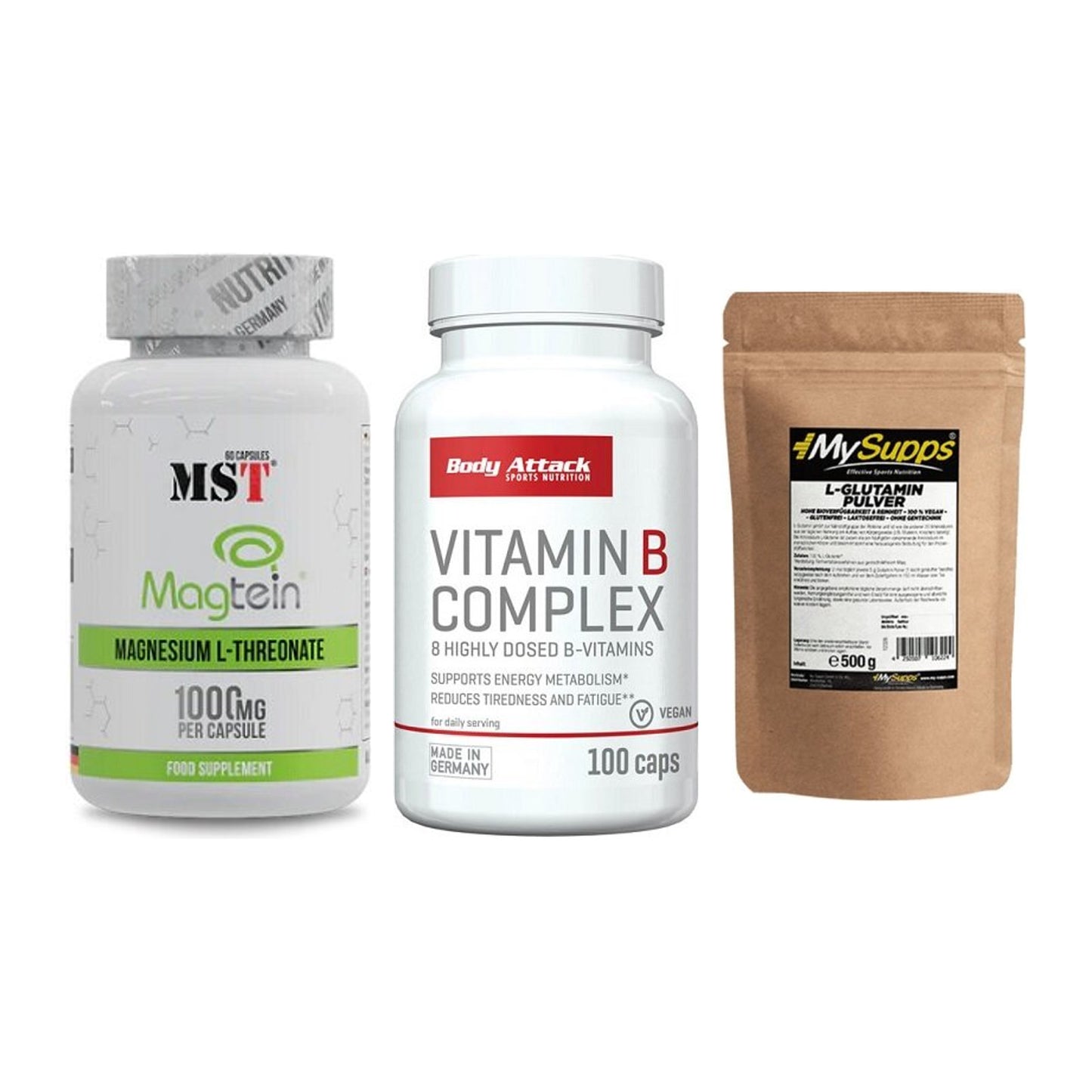 Ausdauer-Set: MST Magnesium + Body Attack + MySupps Glutamin – alle enthaltenen Artikel