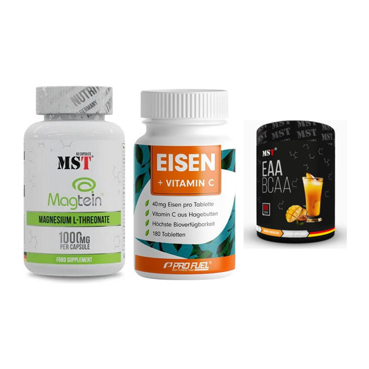 Ausdauer-Set: MST Magnesium + ProFuel EISEN + MST EAA & BCAA – alle enthaltenen Artikel