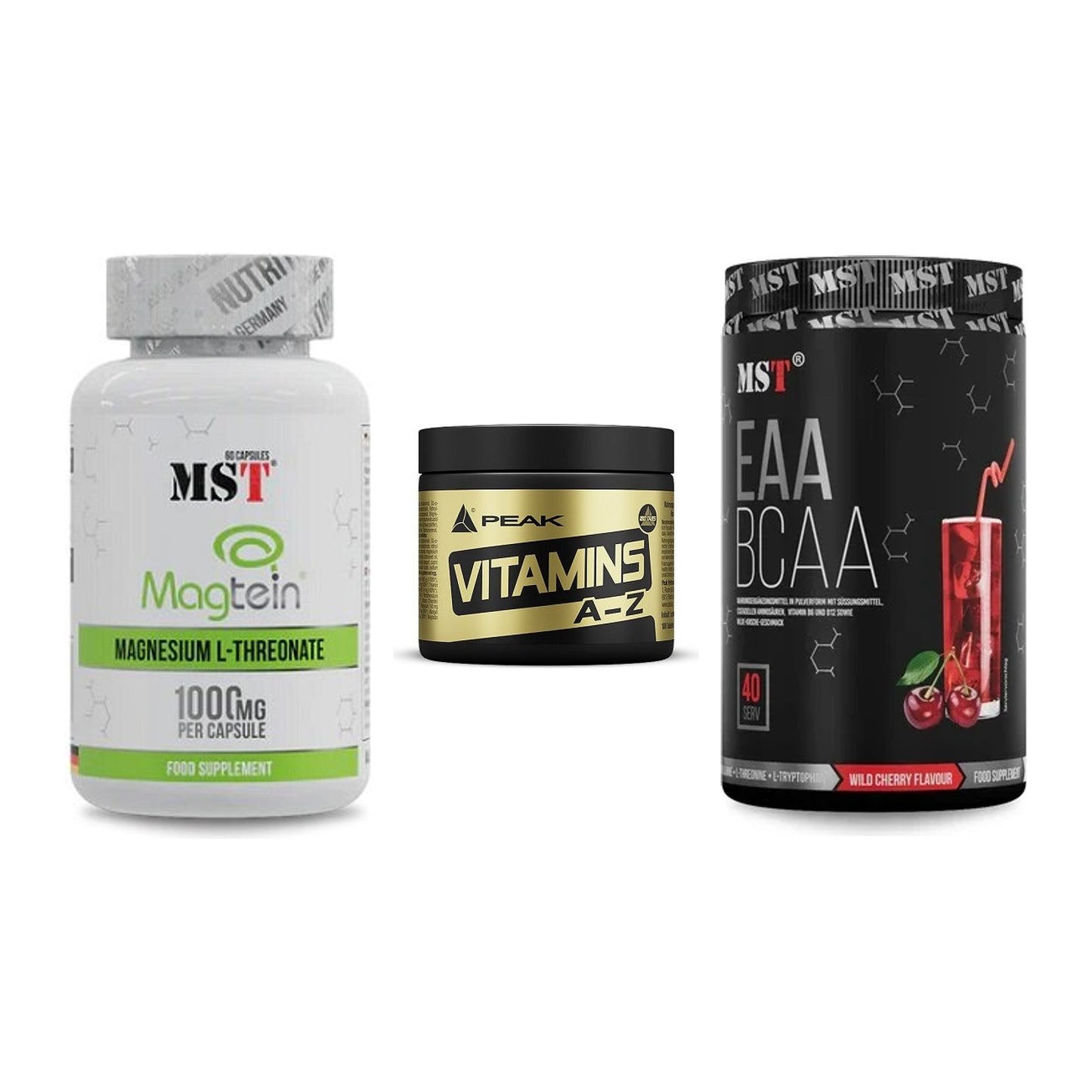 Ausdauer-Set: MST Magnesium + Peak Vitamin A-Z + MST EAA & BCAA – alle enthaltenen Artikel