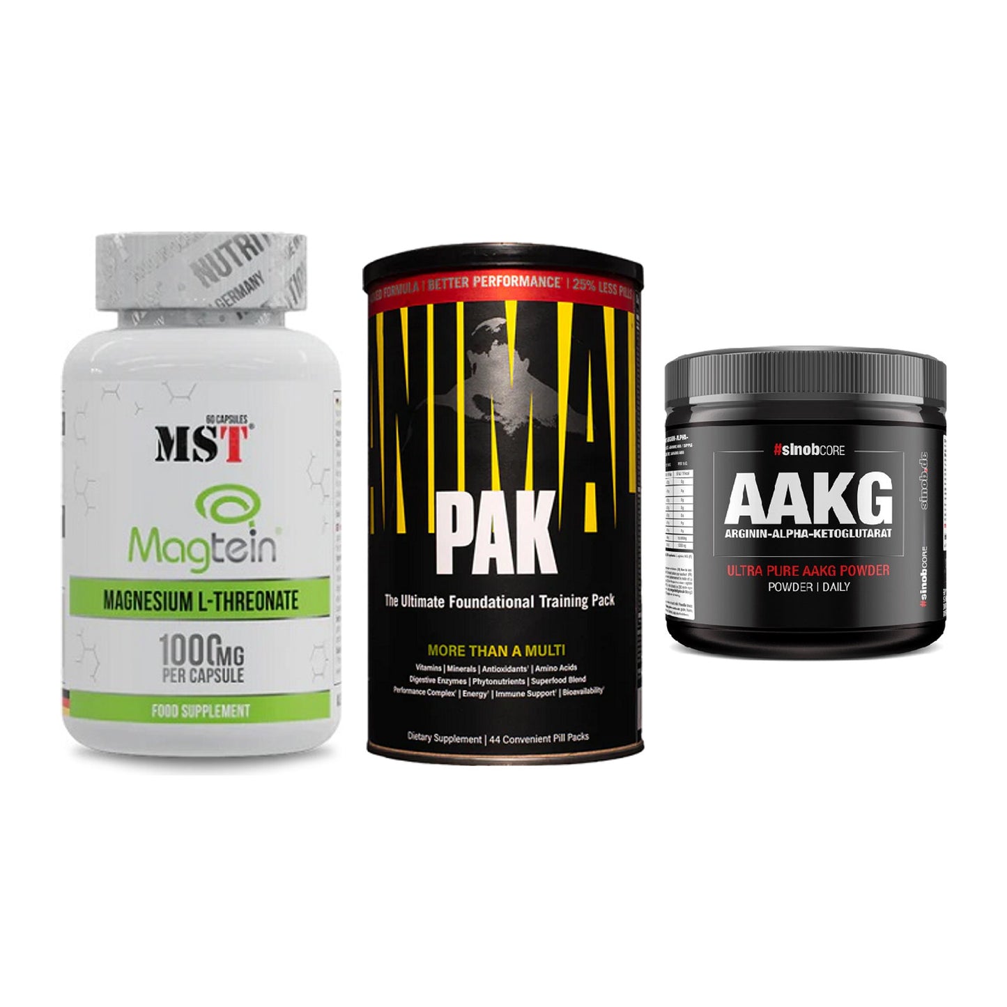 Ausdauer-Set: MST Magnesium + Universal Animal + Sinob Core – alle enthaltenen Artikel