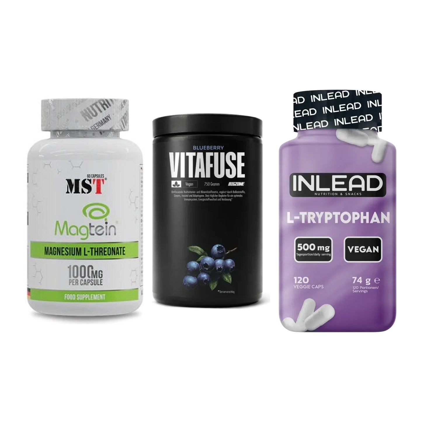 Ausdauer-Set: MST Magnesium + Big Zone Vitafus + INLEAD L-Tryptop – alle enthaltenen Artikel