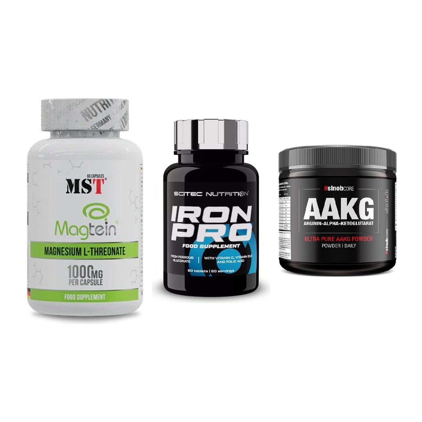 Ausdauer-Set: MST Magnesium + Scitec Iron Pro + Sinob Core – alle enthaltenen Artikel