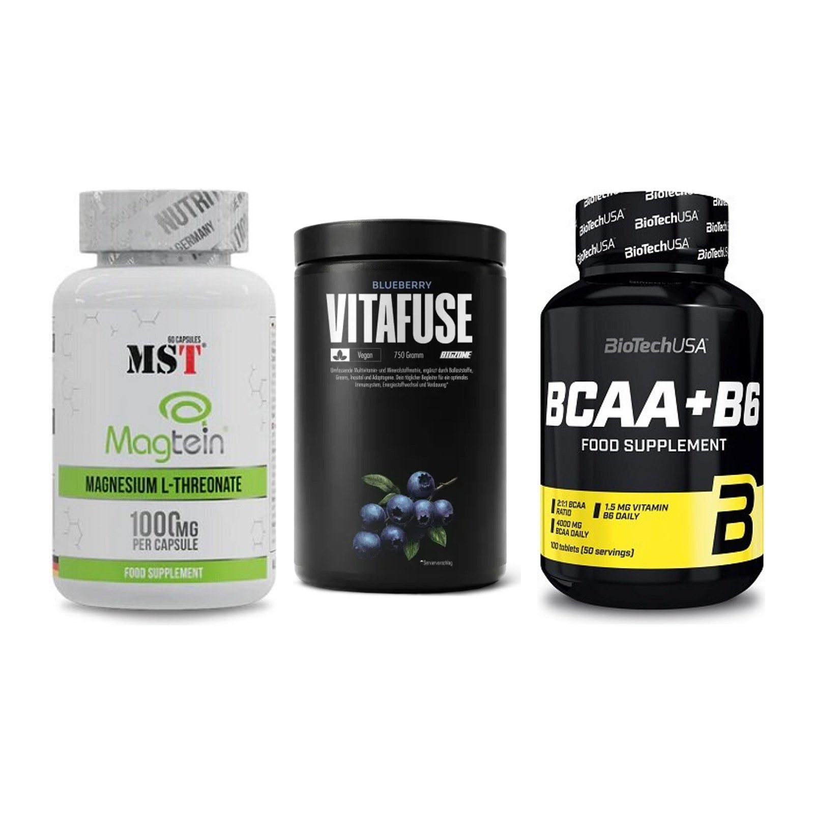 Ausdauer-Set: MST Magnesium + Big Zone Vitafus + BioTech BCAA+B6 – alle enthaltenen Artikel