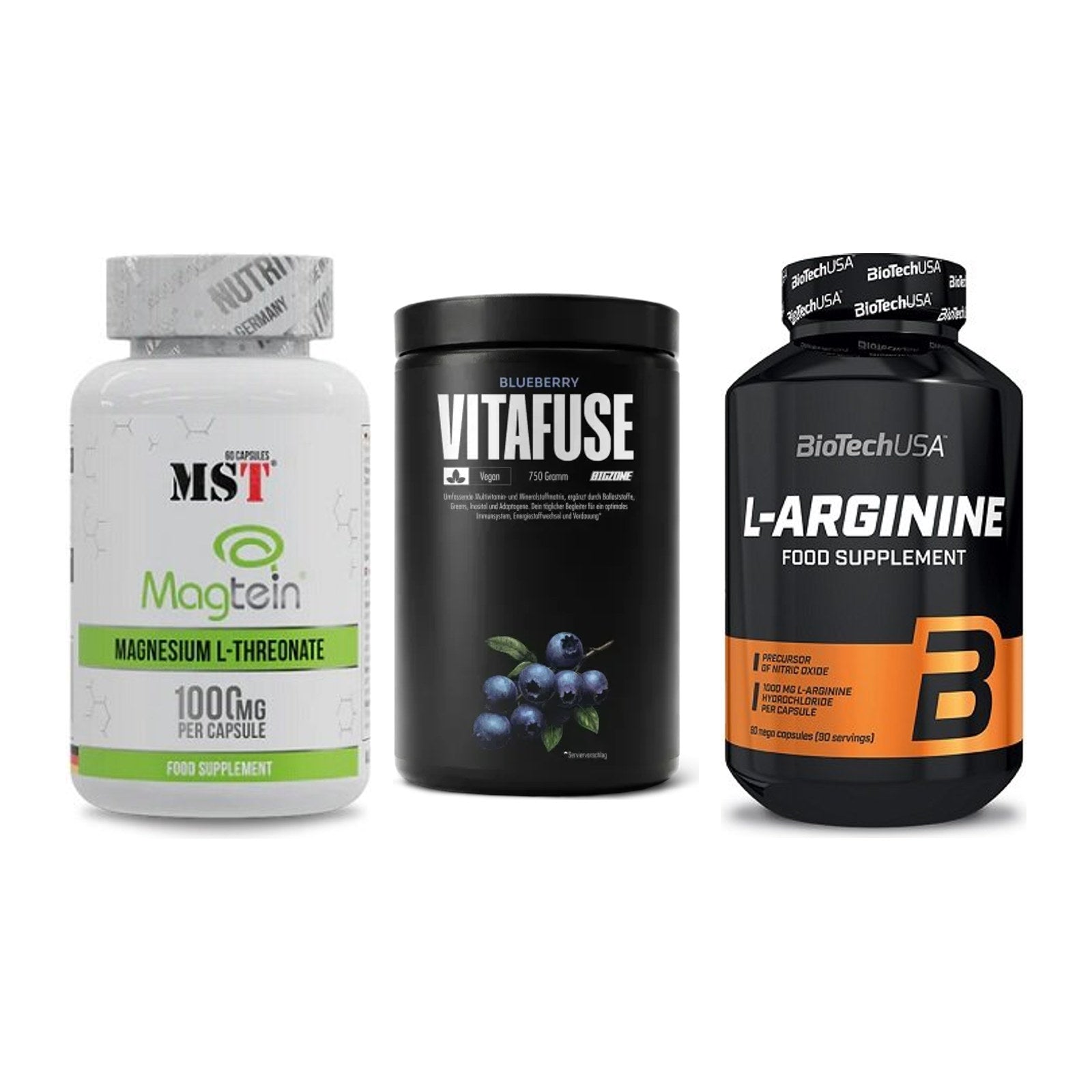 Ausdauer-Set: MST Magnesium + Big Zone Vitafus + BioTech L-Argini – alle enthaltenen Artikel