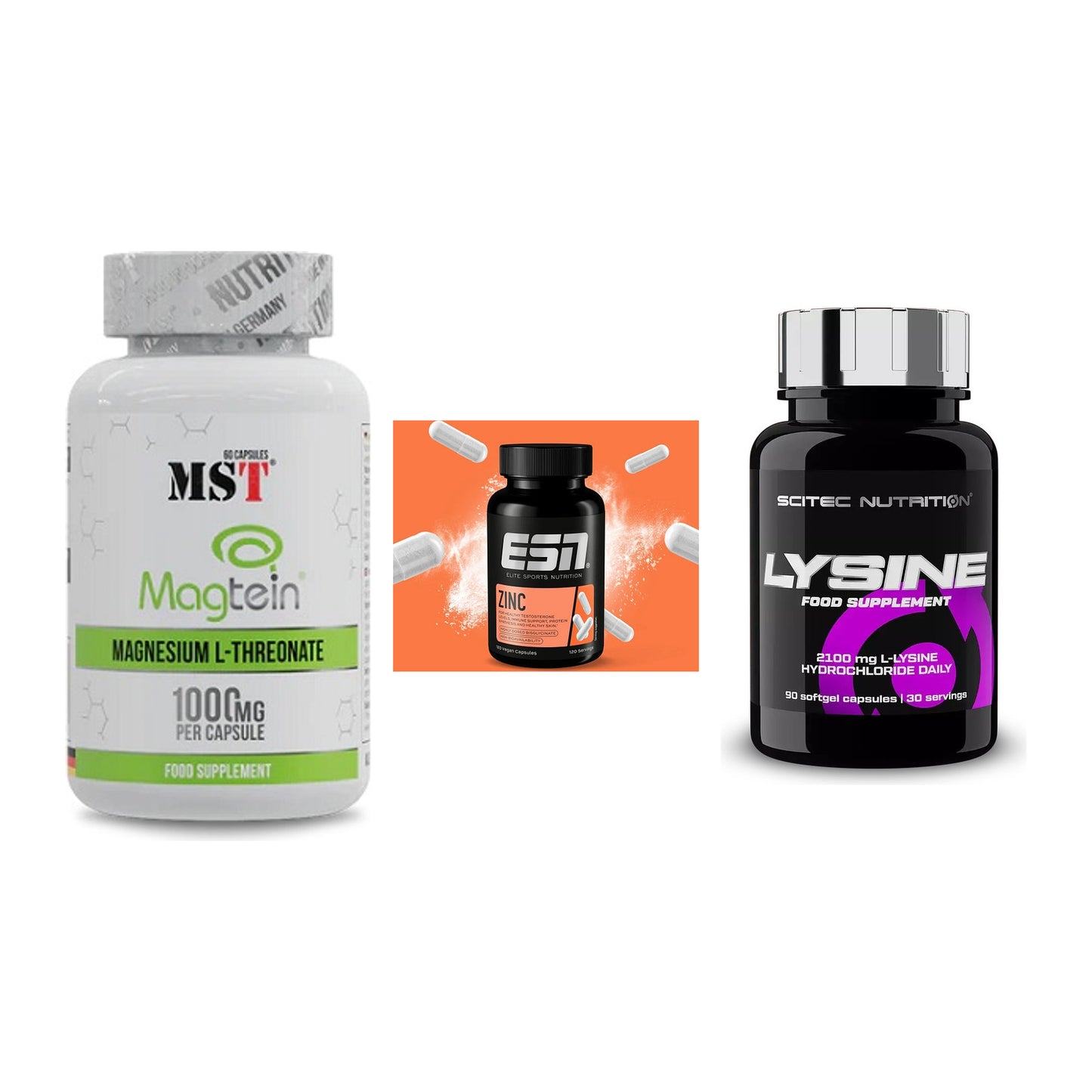 Ausdauer-Set: MST Magnesium + ESN Zinc + Scitec Lysine – alle enthaltenen Artikel