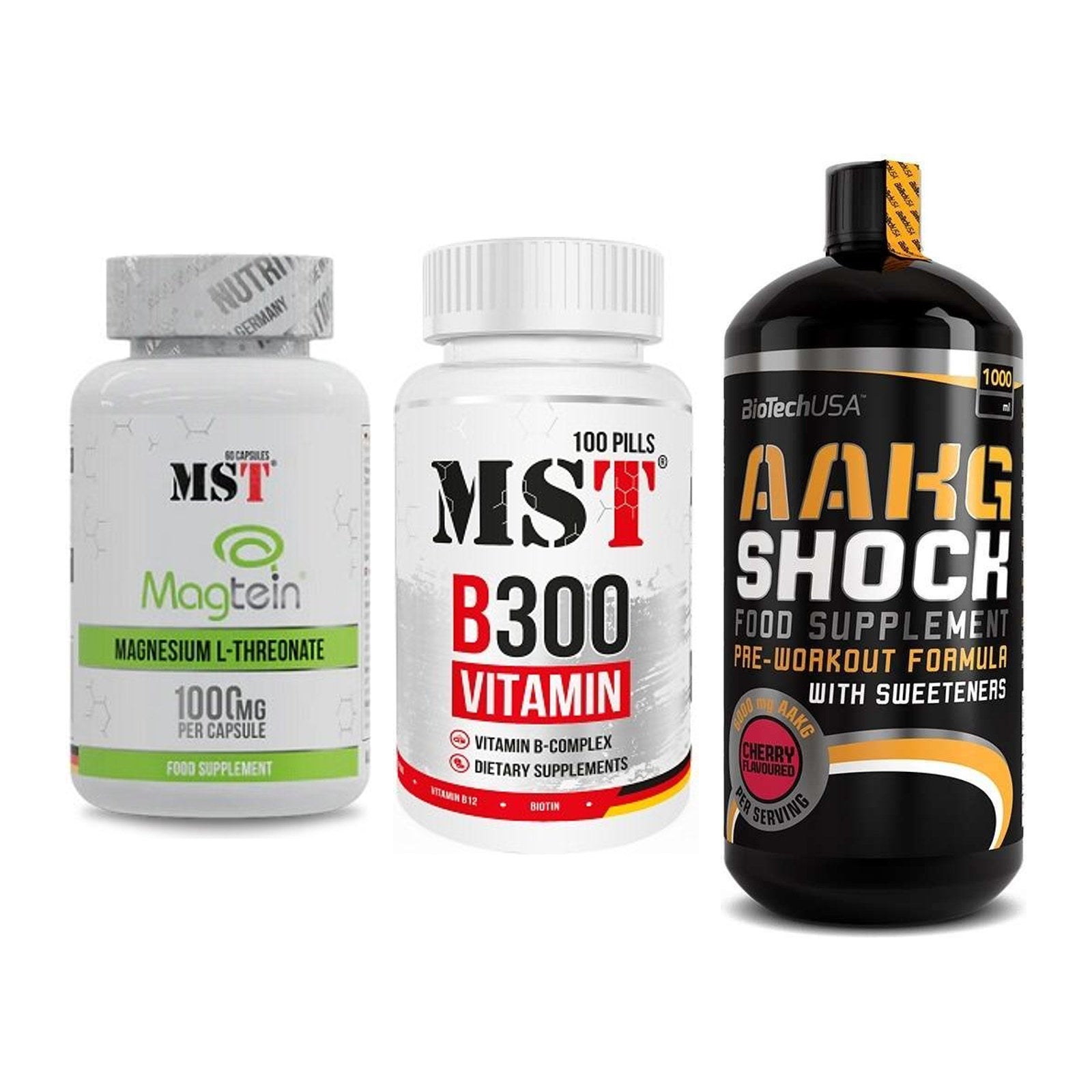 Ausdauer-Set: MST Magnesium + MST B300 B-Compl + BioTech AAKG – alle enthaltenen Artikel