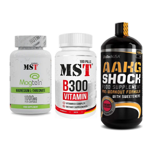 Ausdauer-Set: MST Magnesium + MST B300 B-Compl + BioTech AAKG – alle enthaltenen Artikel