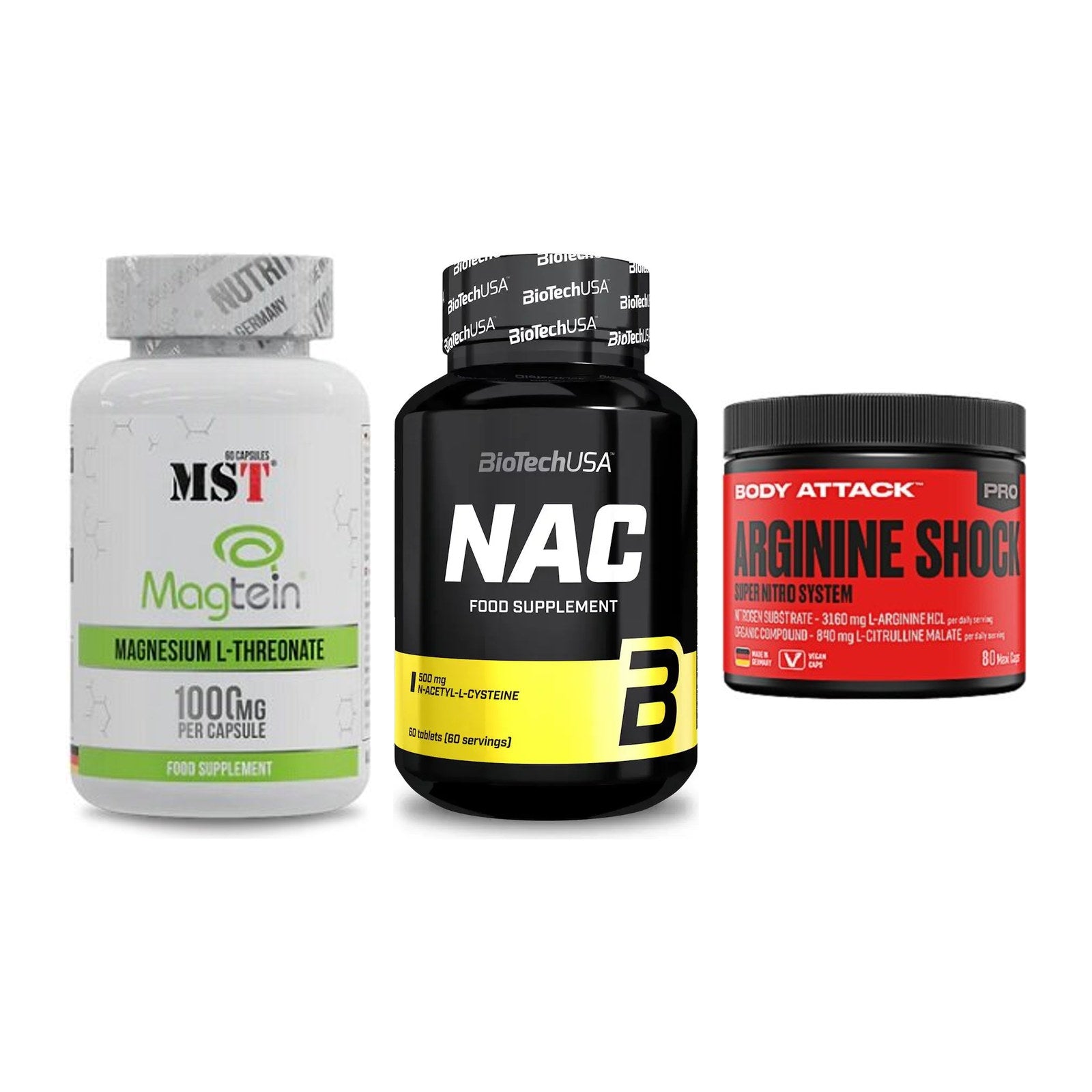 Ausdauer-Set: MST Magnesium + BioTech NAC + Body Attack – alle enthaltenen Artikel