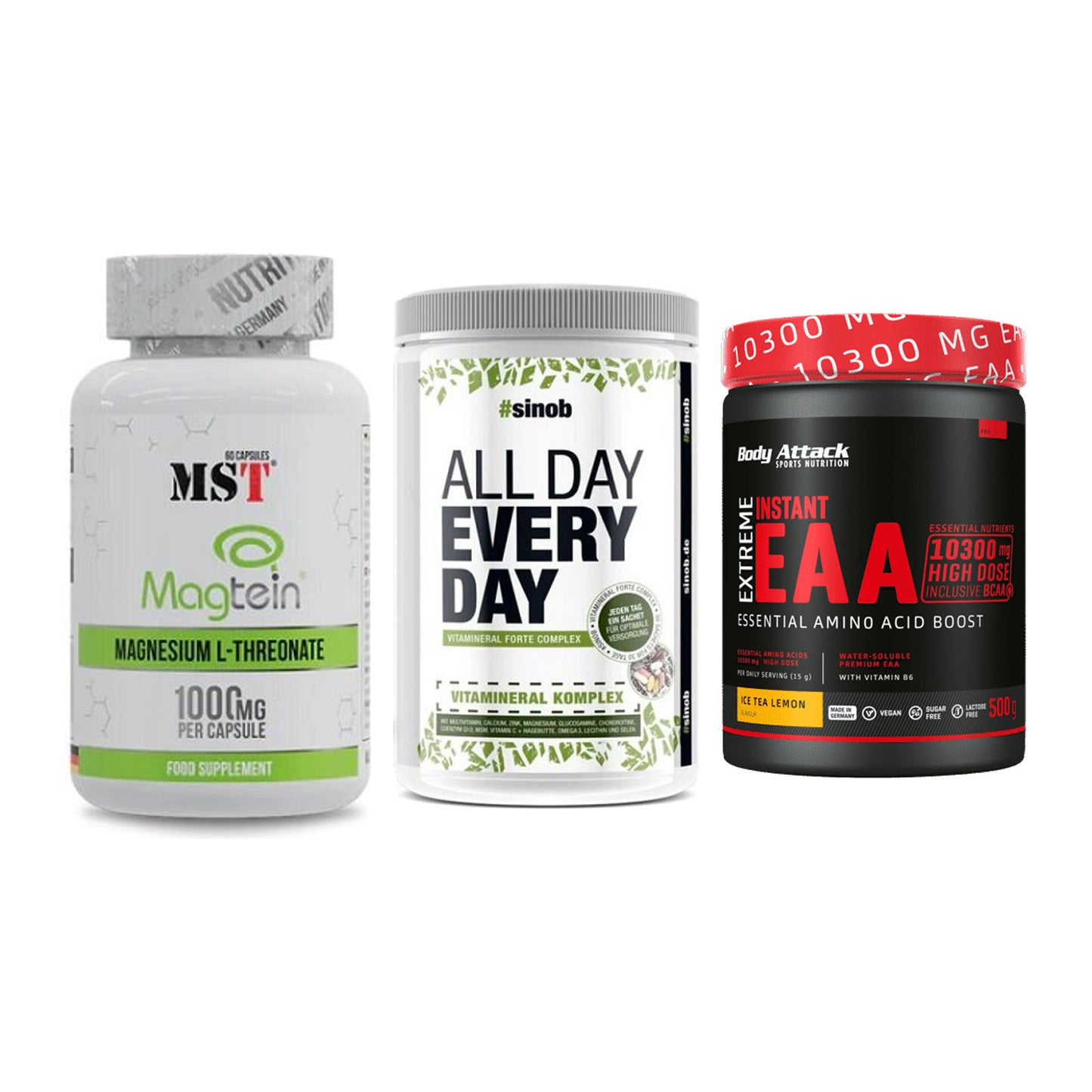 Ausdauer-Set: MST Magnesium + Sinob All Day + Body Attack – alle enthaltenen Artikel