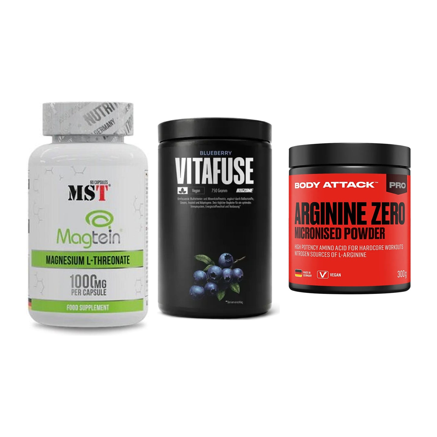 Ausdauer-Set: MST Magnesium + Big Zone Vitafus + Body Attack 100 – alle enthaltenen Artikel