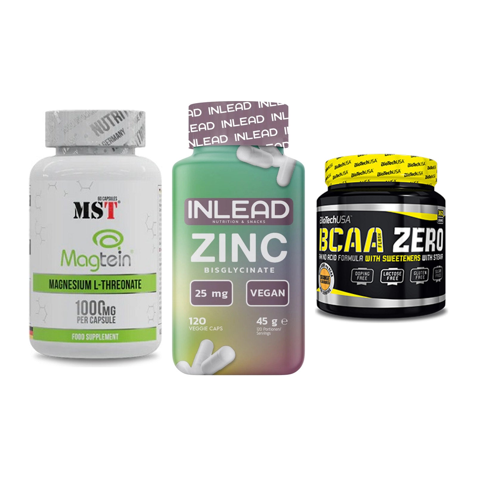 Ausdauer-Set: MST Magnesium + INLEAD Zink + BioTech BCAA – alle enthaltenen Artikel