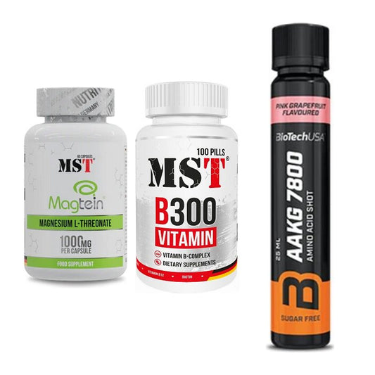 Ausdauer-Set: MST Magnesium + MST B300 B-Compl + BioTech AAKG – alle enthaltenen Artikel