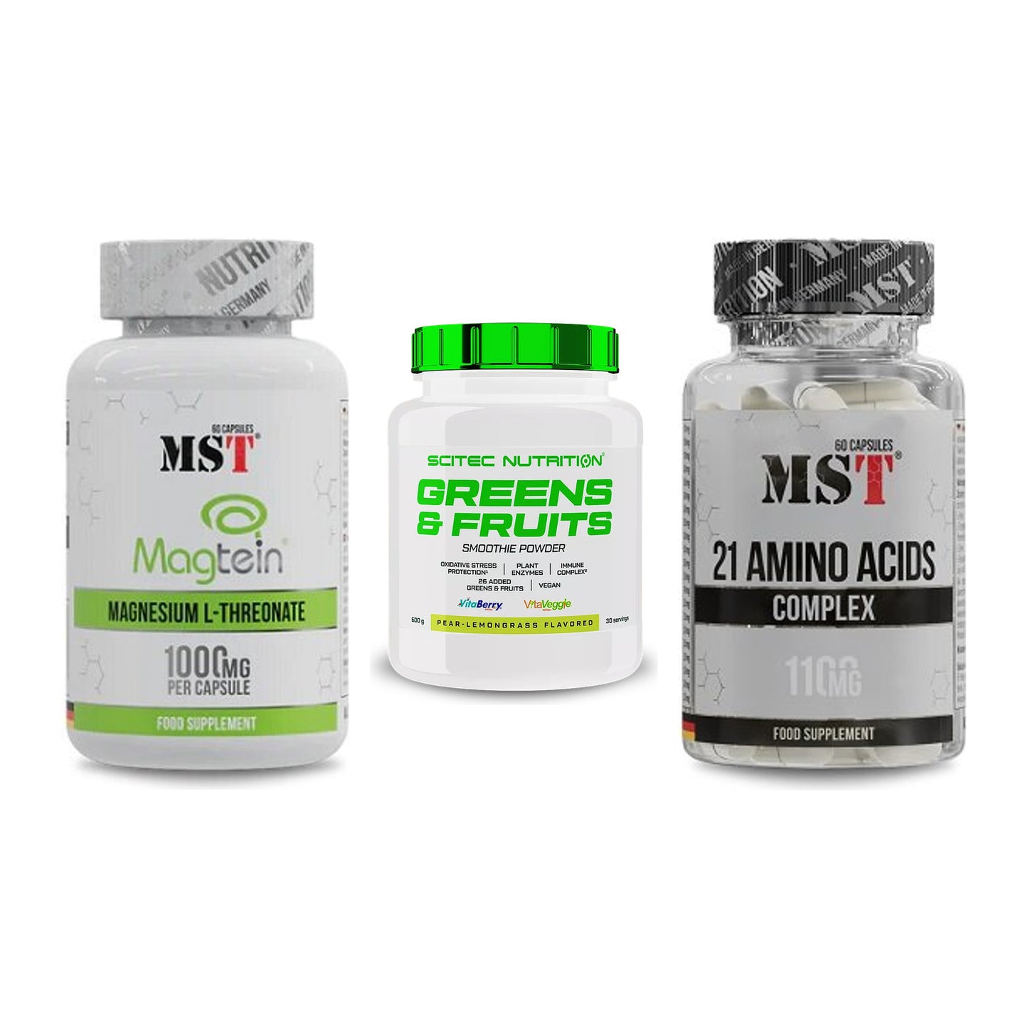 Ausdauer-Set: MST Magnesium + Scitec Greens + MST 21 Amino – alle enthaltenen Artikel