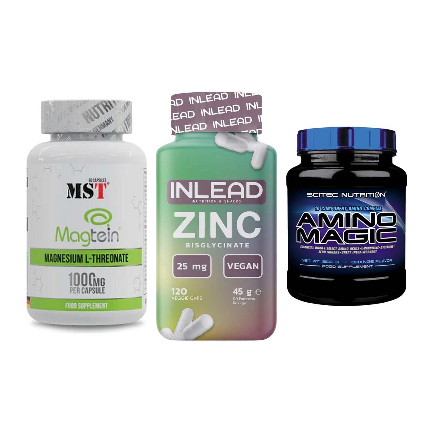 Ausdauer-Set: MST Magnesium + INLEAD Zink + Scitec Amino – alle enthaltenen Artikel
