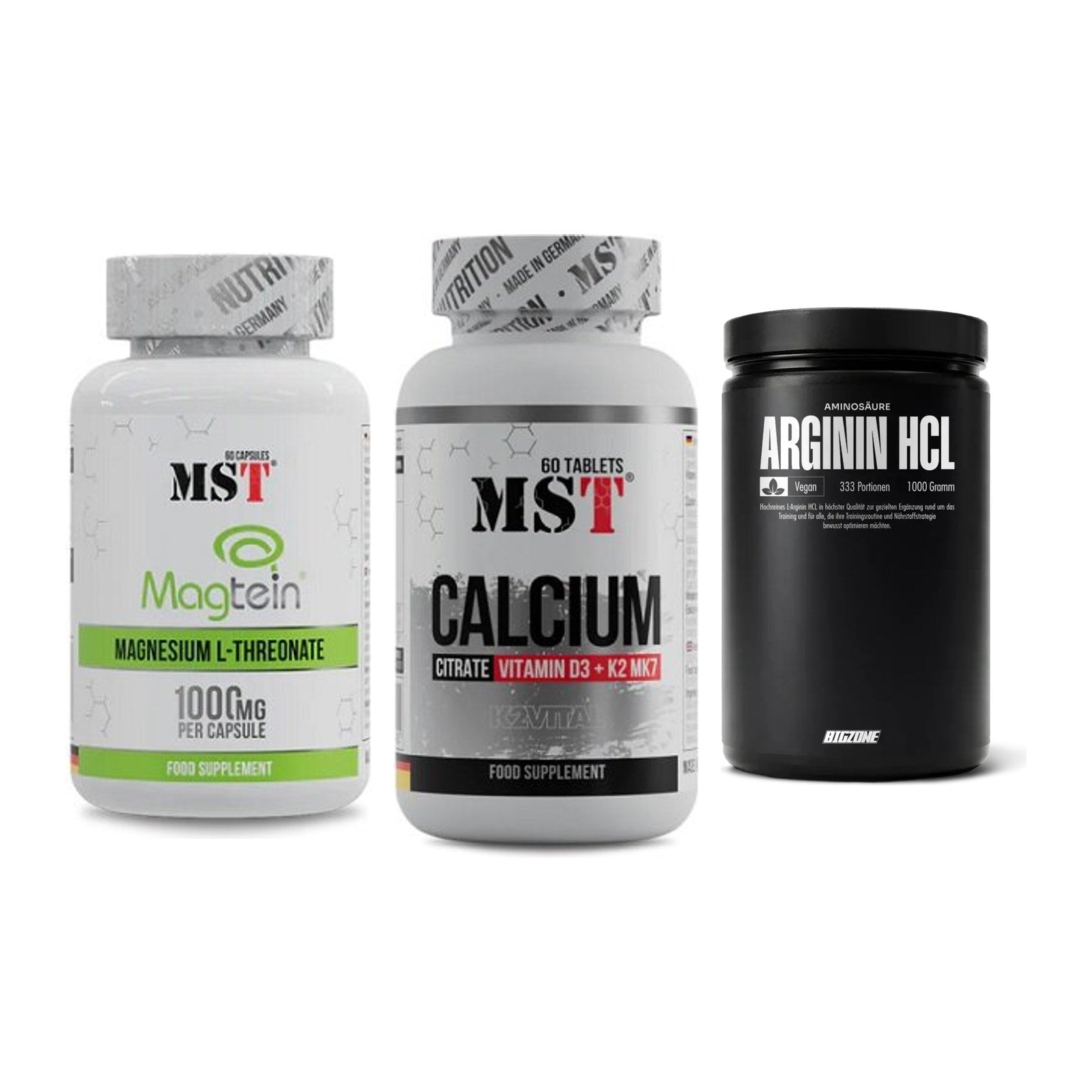 Ausdauer-Set: MST Magnesium + MST Calcium + Big Zone L-Argin – alle enthaltenen Artikel