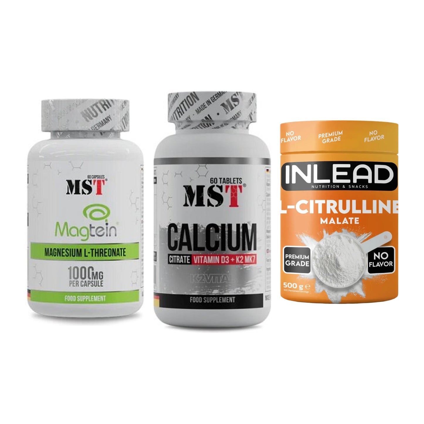 Ausdauer-Set: MST Magnesium + MST Calcium + INLEAD L-Citrull – alle enthaltenen Artikel
