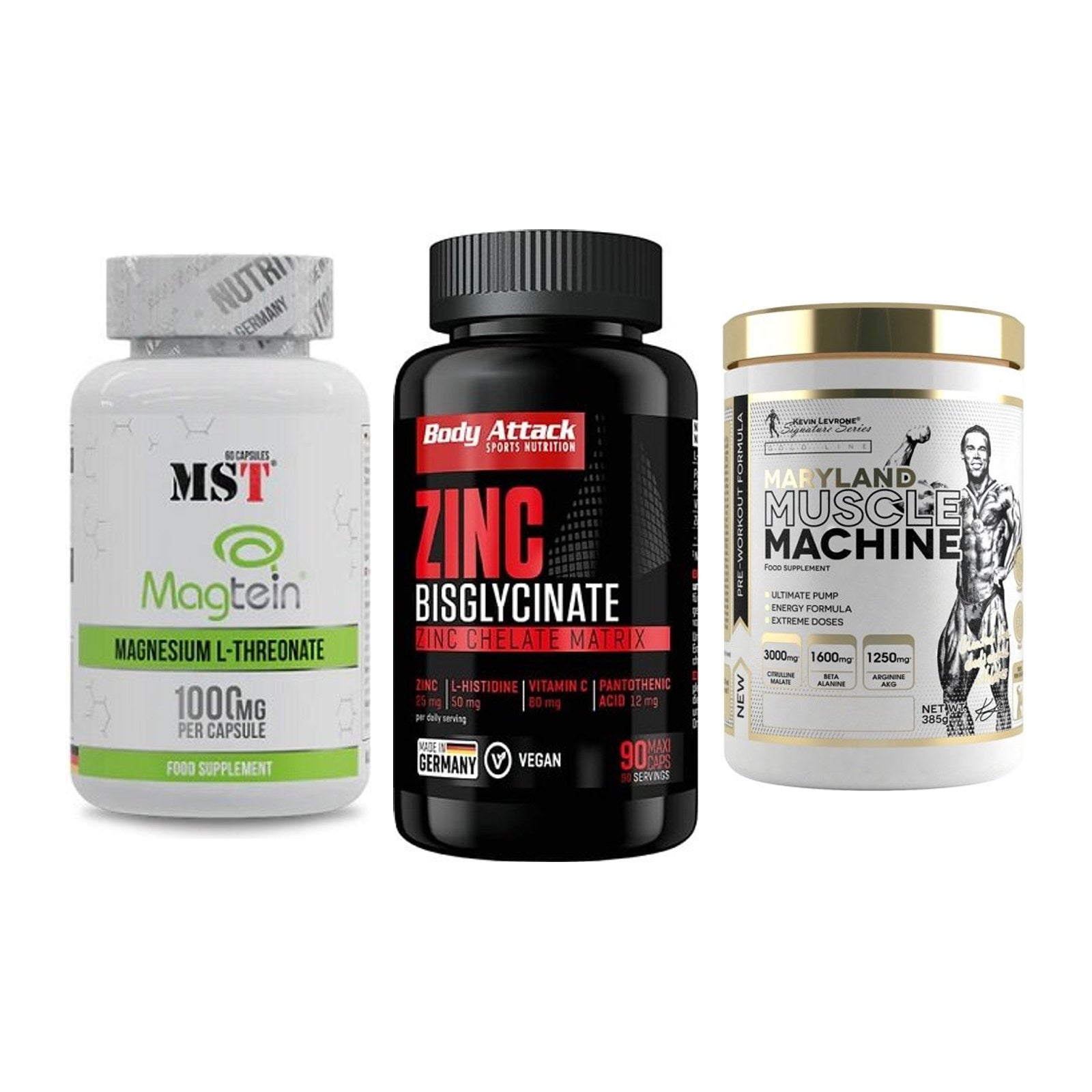 Ausdauer-Set: MST Magnesium + Body Attack Zink + Kevin Levrone – alle enthaltenen Artikel
