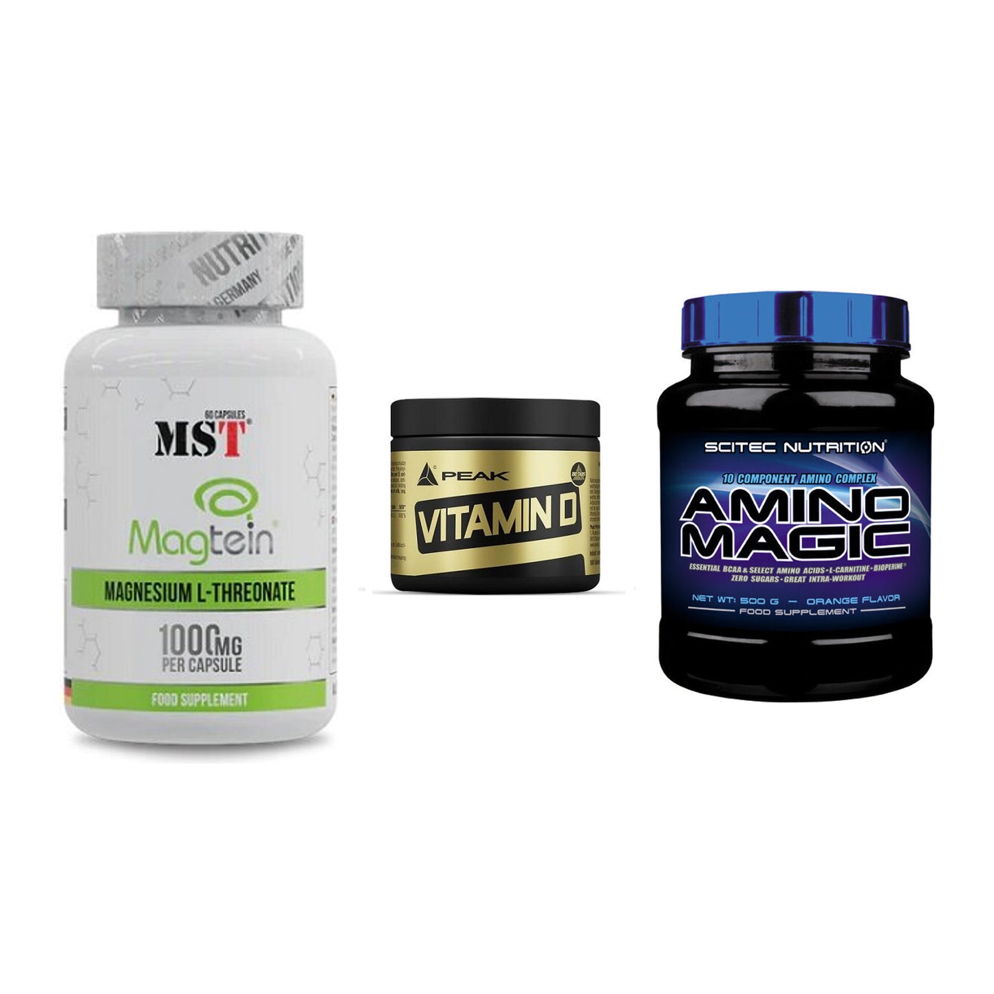 Ausdauer-Set: MST Magnesium + Peak Vitamin D + Scitec Amino – alle enthaltenen Artikel