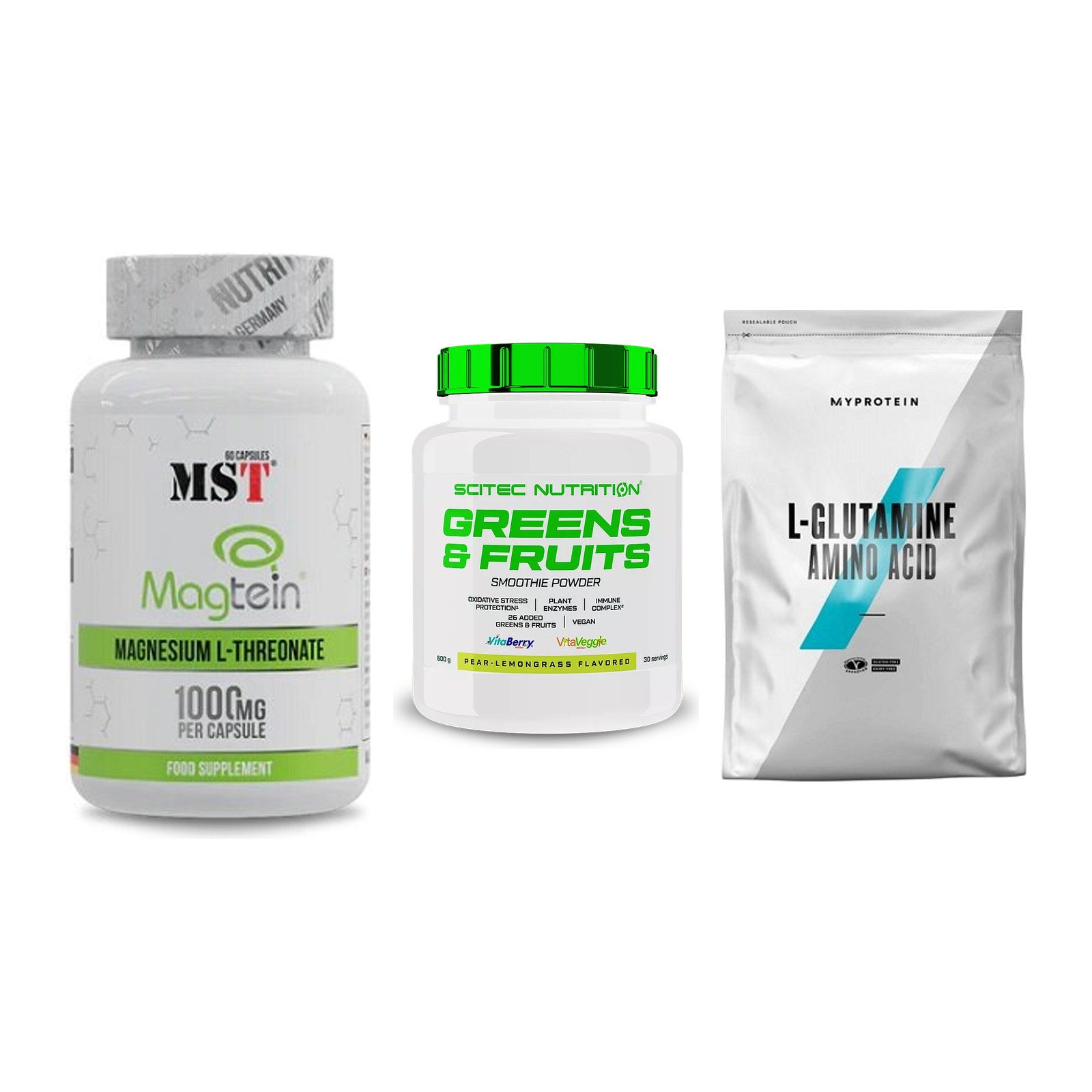 Ausdauer-Set: MST Magnesium + Scitec Greens + MyProtein – alle enthaltenen Artikel