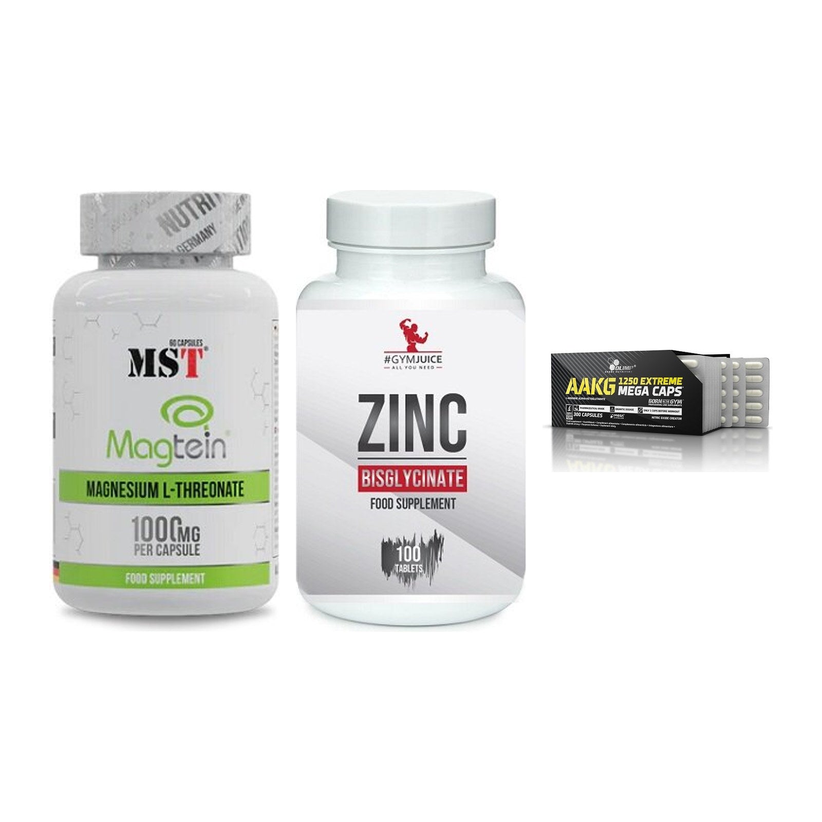 Ausdauer-Set: MST Magnesium + #GYMJUICE ZINC + Olimp AAKG – alle enthaltenen Artikel