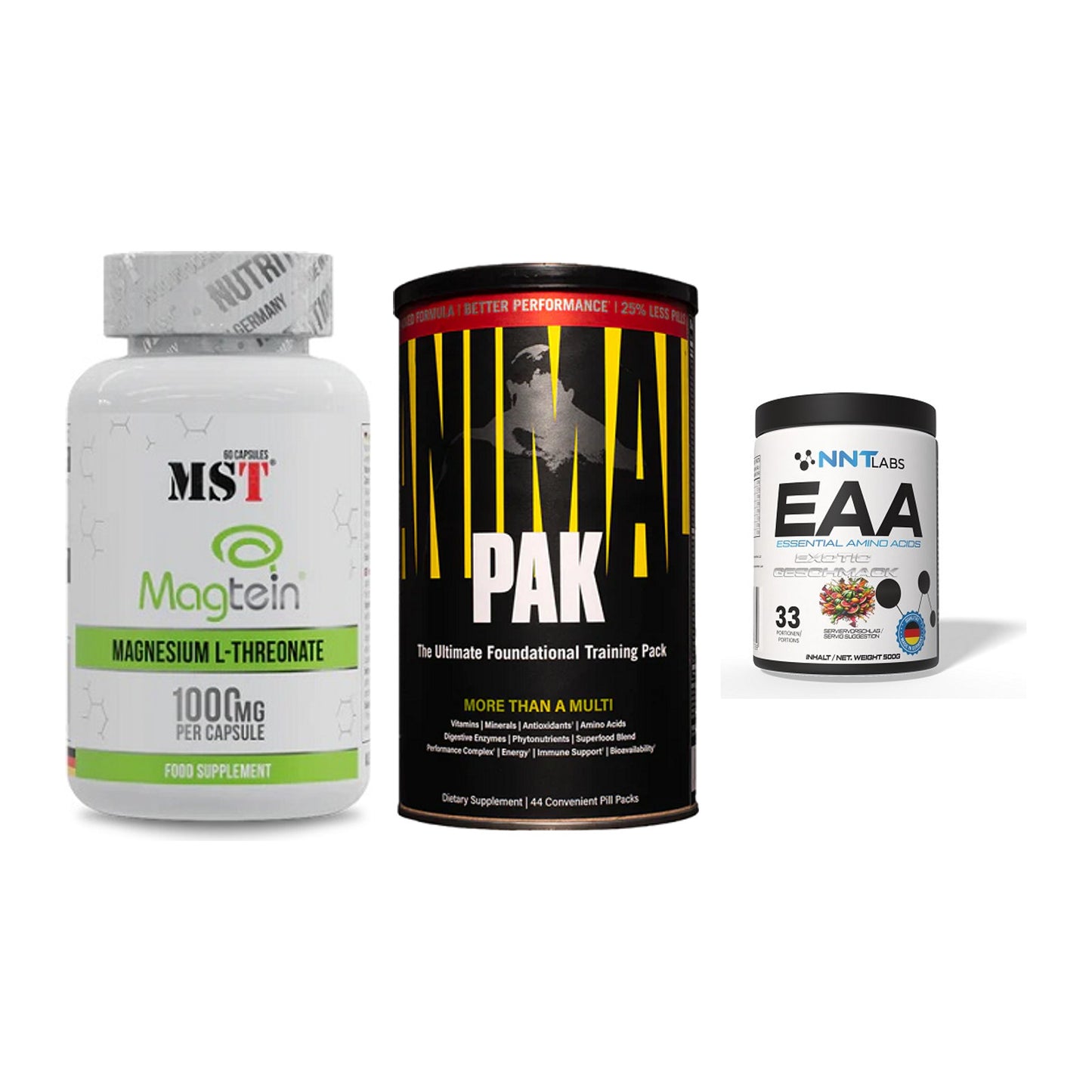 Ausdauer-Set: MST Magnesium + Universal Animal + NNT EAA – alle enthaltenen Artikel