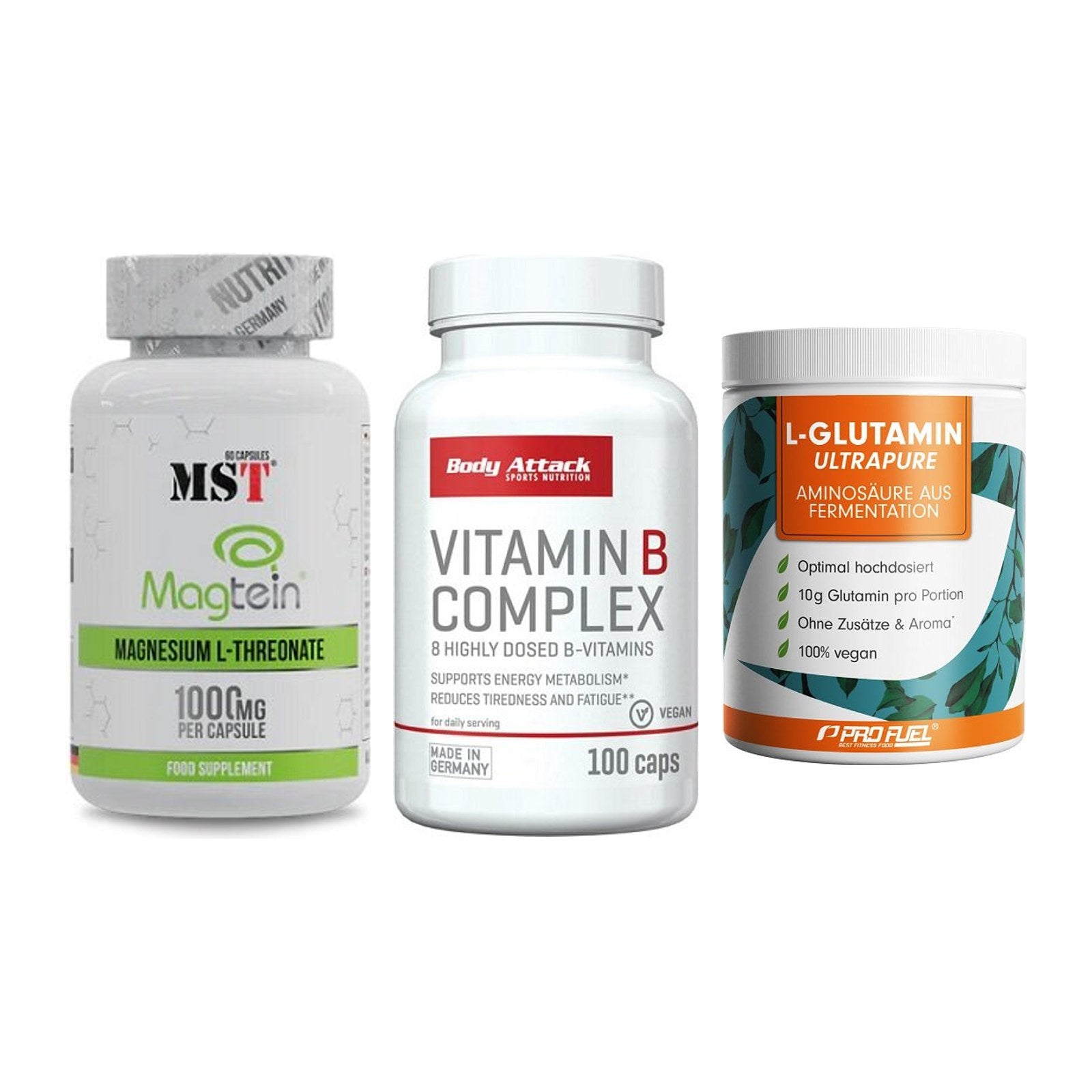 Ausdauer-Set: MST Magnesium + Body Attack + ProFuel Glutamin – alle enthaltenen Artikel