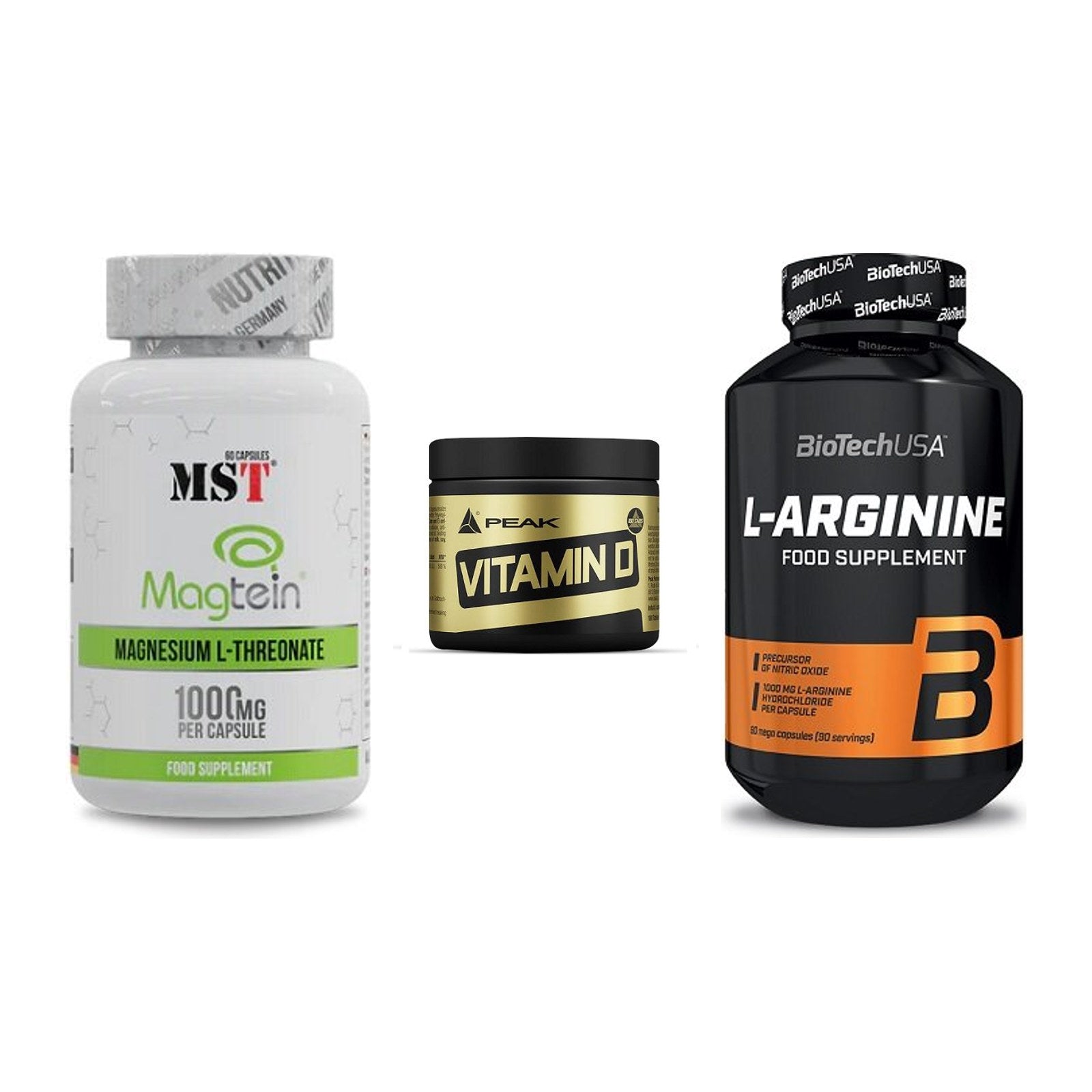 Ausdauer-Set: MST Magnesium + Peak Vitamin D + BioTech L-Argini – alle enthaltenen Artikel
