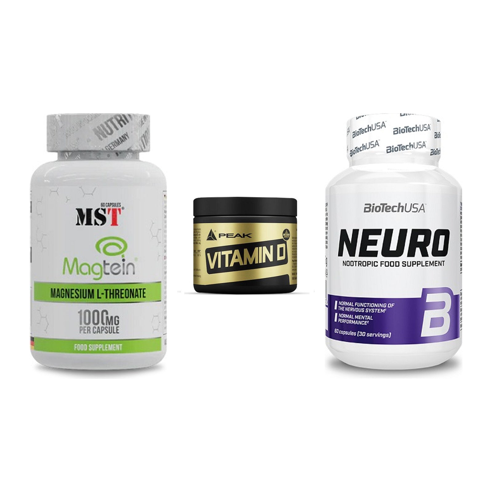 Ausdauer-Set: MST Magnesium + Peak Vitamin D + BioTech Neuro – alle enthaltenen Artikel