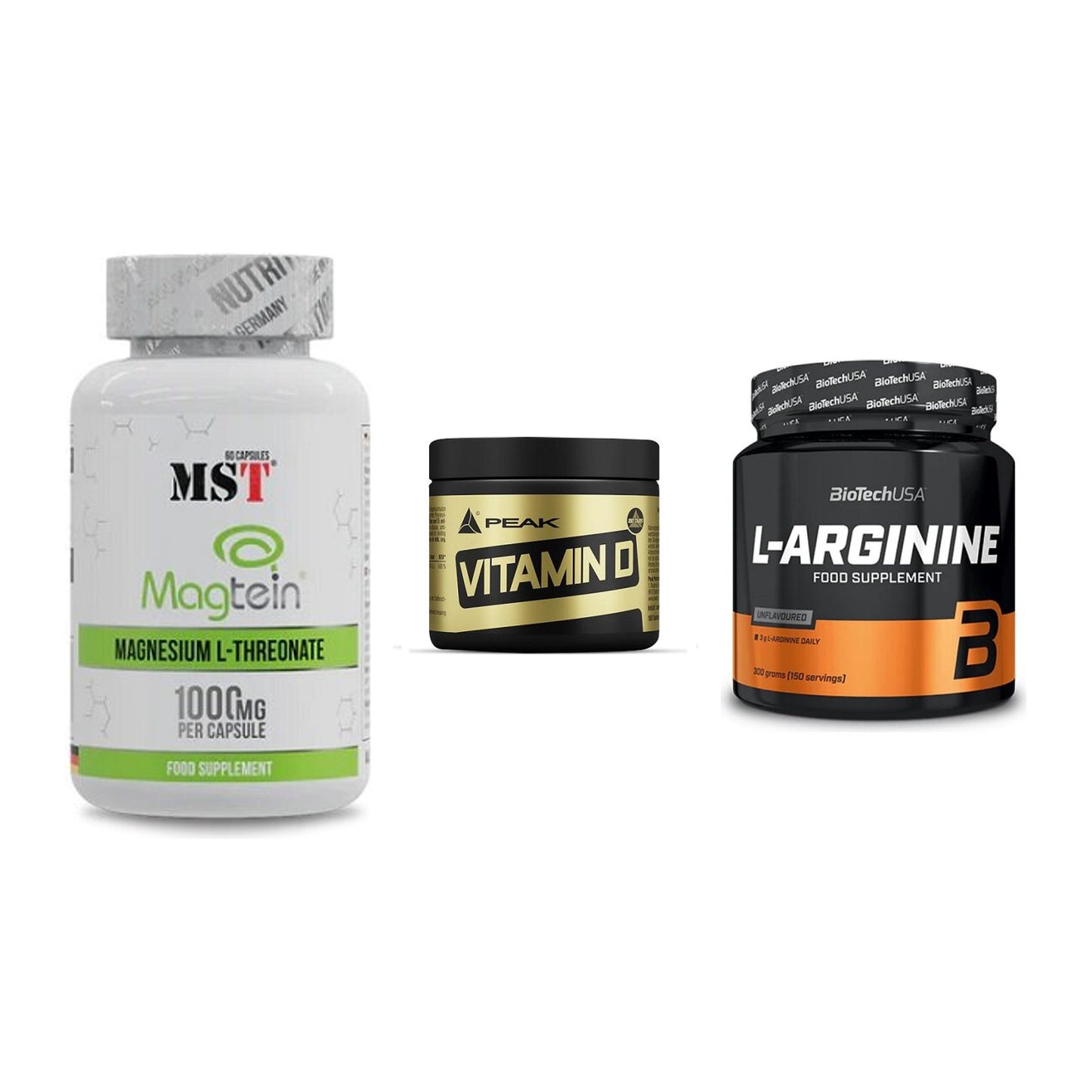 Ausdauer-Set: MST Magnesium + Peak Vitamin D + BioTech L-Argini – alle enthaltenen Artikel