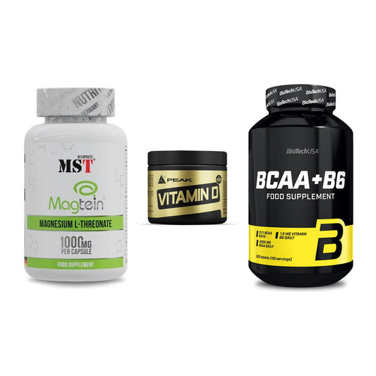 Ausdauer-Set: MST Magnesium + Peak Vitamin D + BioTech BCAA+B6 – alle enthaltenen Artikel
