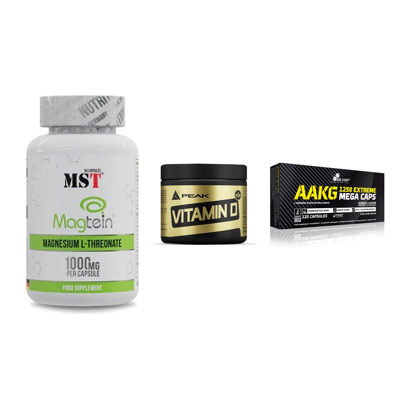 Ausdauer-Set: MST Magnesium + Peak Vitamin D + Olimp AAKG – alle enthaltenen Artikel