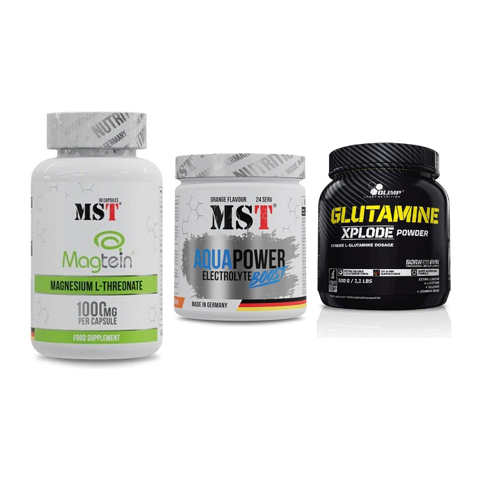 Ausdauer-Set: MST Magnesium + MST Aqua Power + Olimp L-Glutamin – alle enthaltenen Artikel