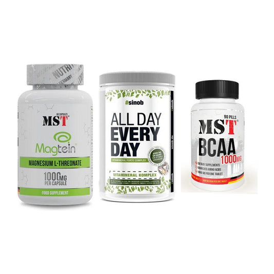 Ausdauer-Set: MST Magnesium + Sinob All Day + MST BCAA 1000 – alle enthaltenen Artikel