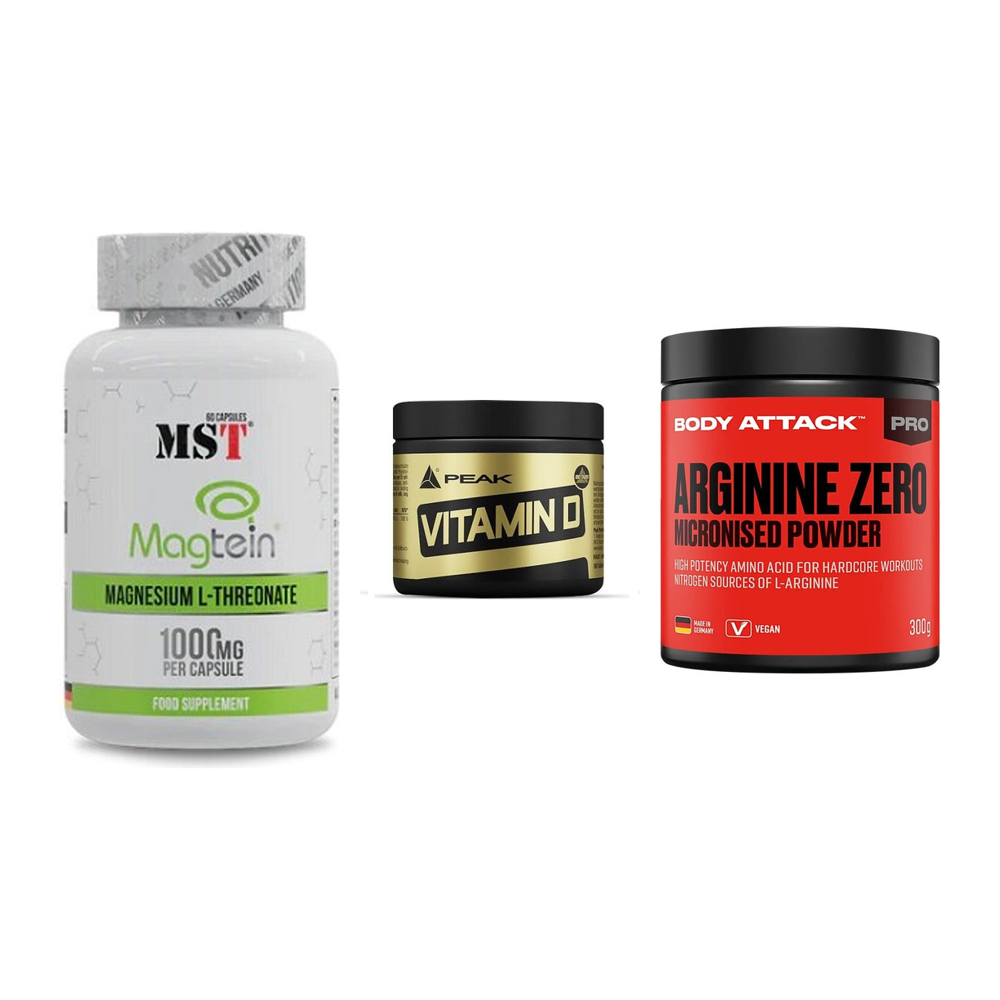 Ausdauer-Set: MST Magnesium + Peak Vitamin D + Body Attack 100 – alle enthaltenen Artikel
